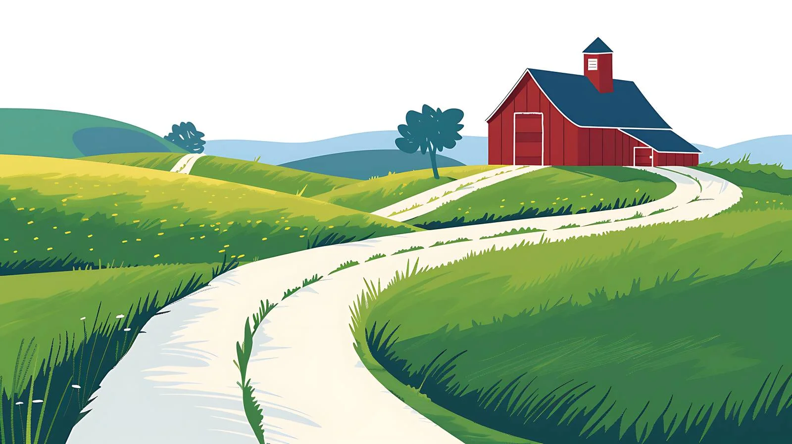 Serene Farmstead with Red Barn Along Rural Lane — free download from Dotvec