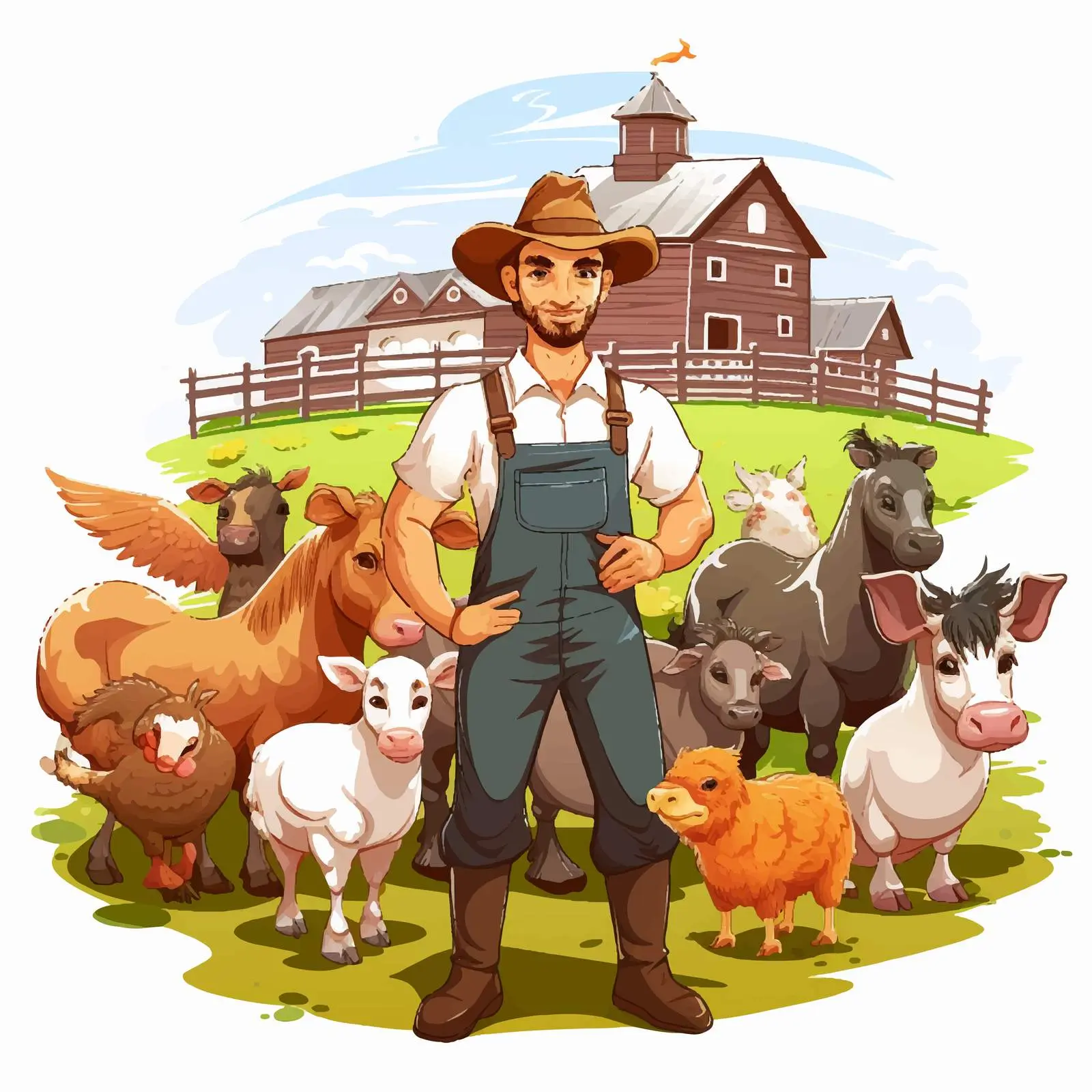 Farmers and Farm Animals Vector Illustration — free download from Dotvec