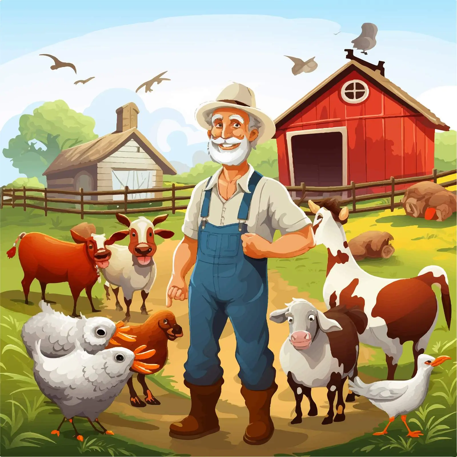 Farm Animals and Farmer Illustration Vector Design — free download from Dotvec