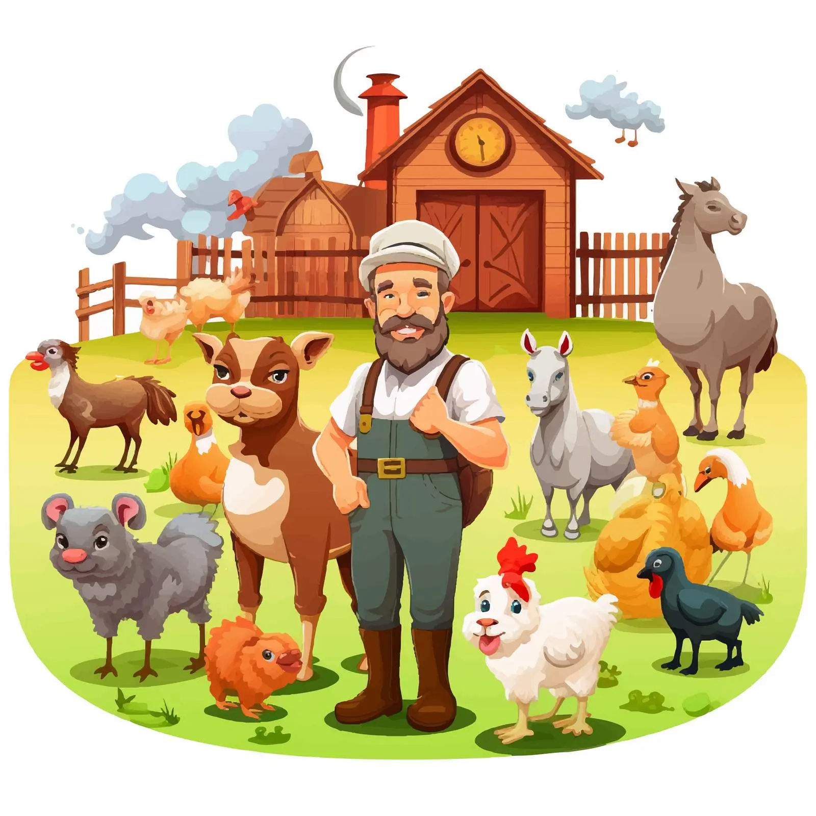 Farm Animals and Farmer Illustration Vector — free download from Dotvec