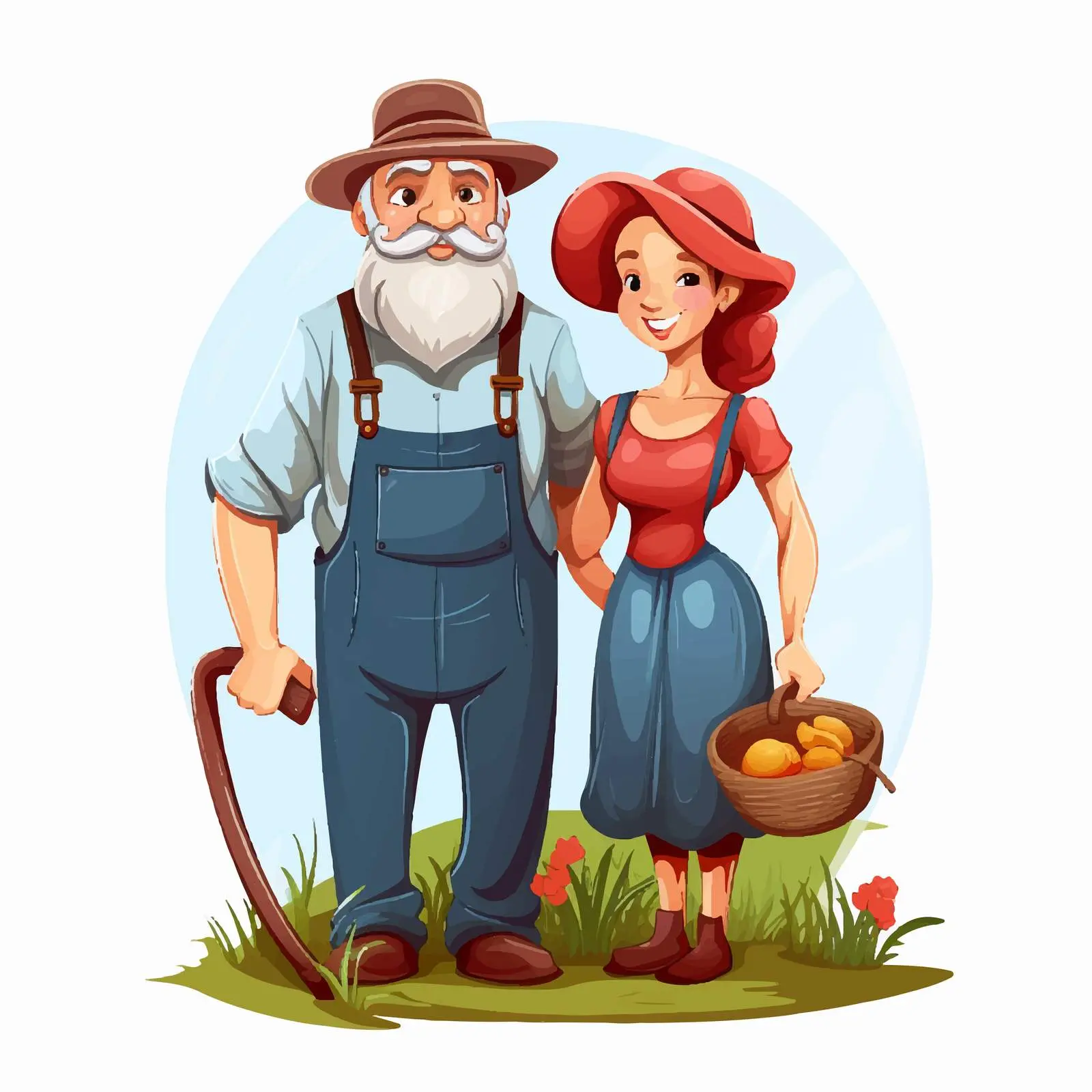 Charming Farmer Couple in Cartoon Farm Scene — free download from Dotvec