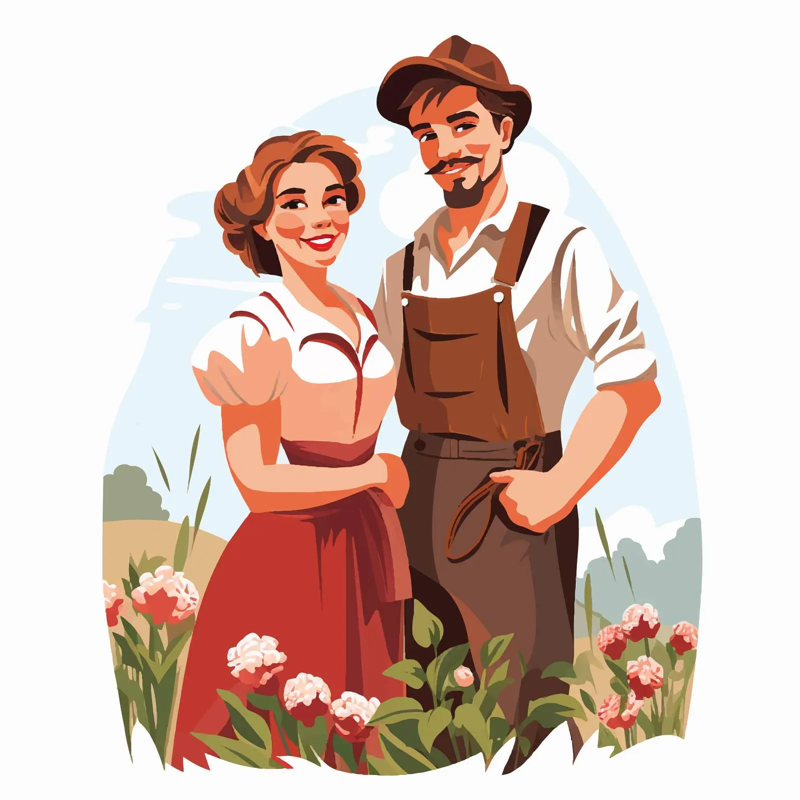 Farmer Couple in Farm Scene Illustration — free download from Dotvec