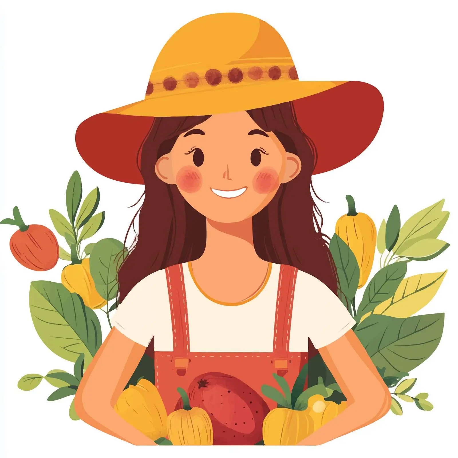 Girl Farmer with Fruits in Centered Composition — free download from Dotvec