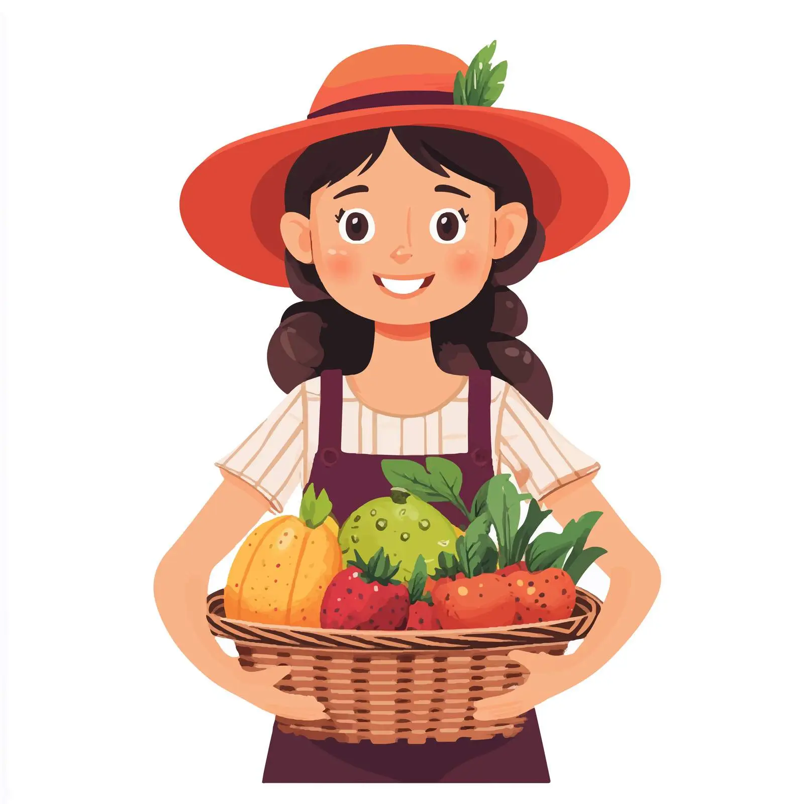 Girl Farmer with Fresh Fruits Illustration — free download from Dotvec