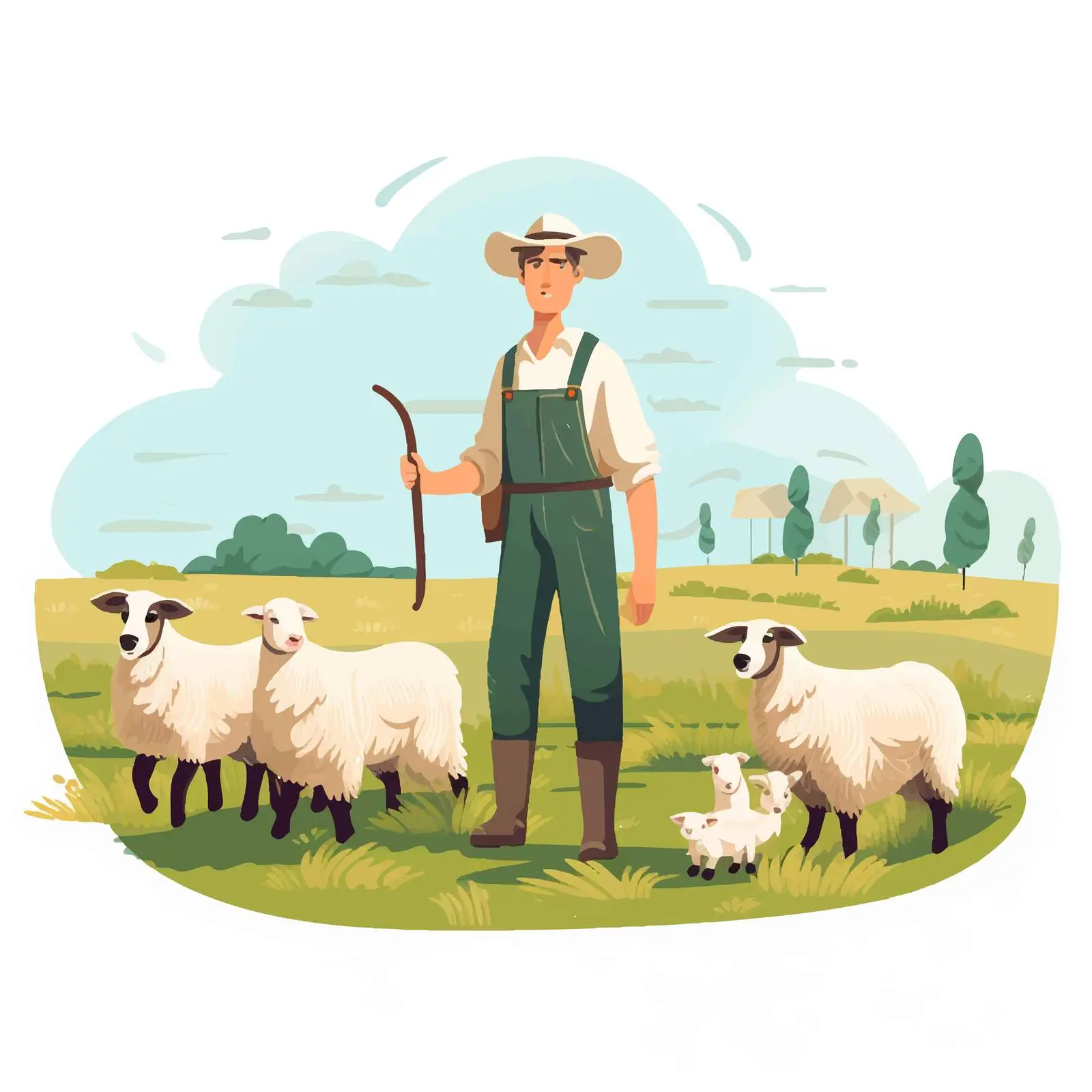 Herdsman with Sheep and Dog in Countryside — free download from Dotvec