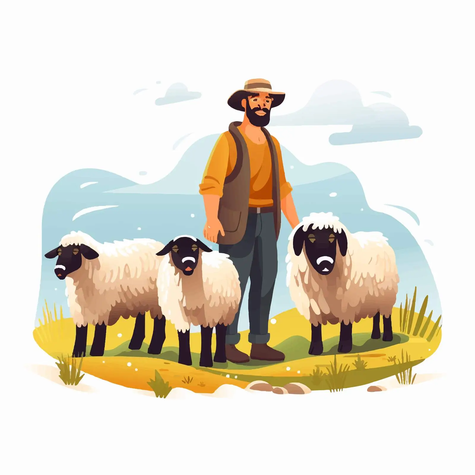 Herdsman with Sheep and Dog in Countryside — free download from Dotvec