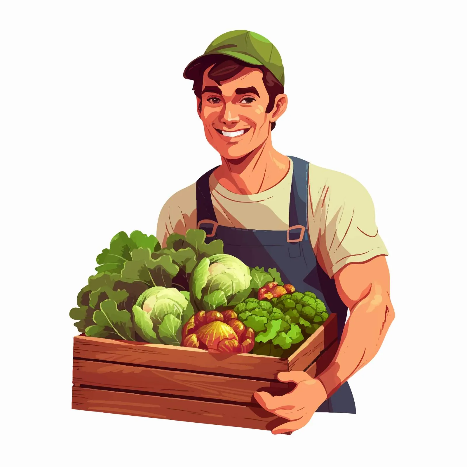 Happy Farmer with Fresh Vegetables in Crate — free download from Dotvec