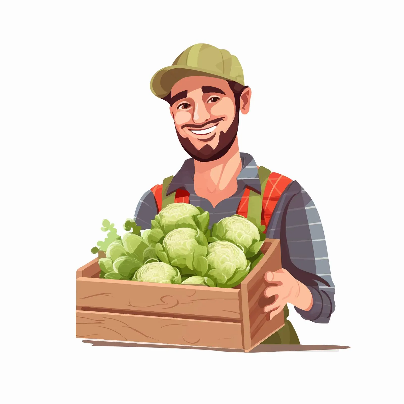 Happy Farmer with Fresh Vegetables Crate — free download from Dotvec