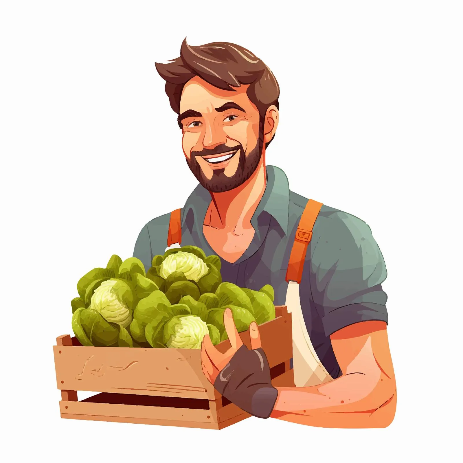 Happy Farmer with Fresh Vegetables Crate — free download from Dotvec