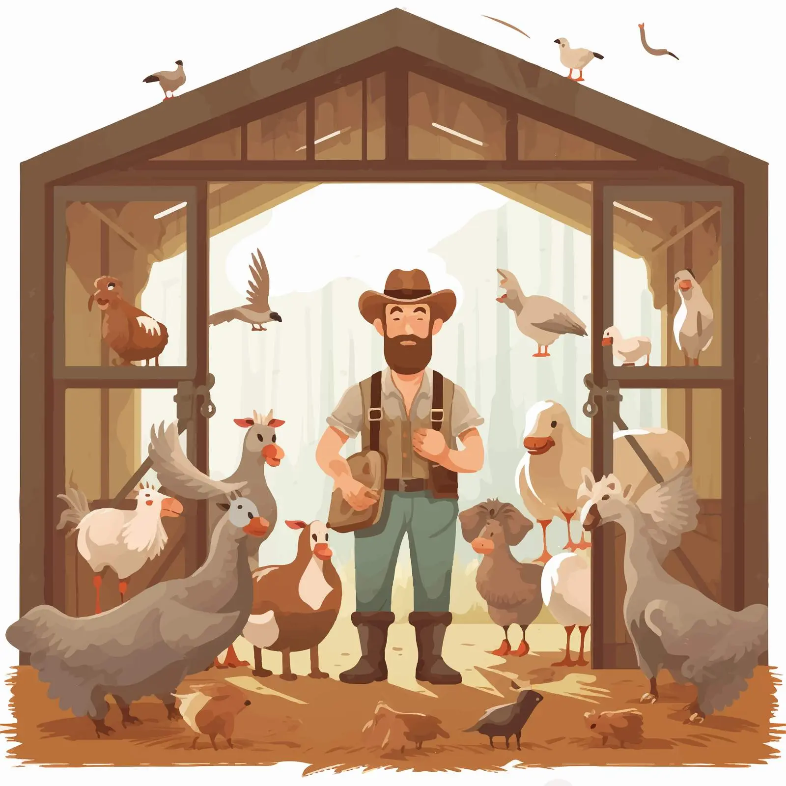 Cartoon Farmer with Animals in Barn Vector — free download from Dotvec