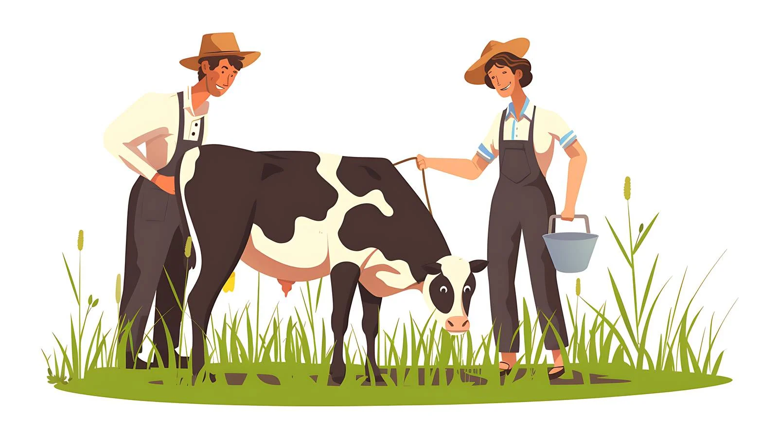 Rural Couple Milking Cow on Pasture — free download from Dotvec