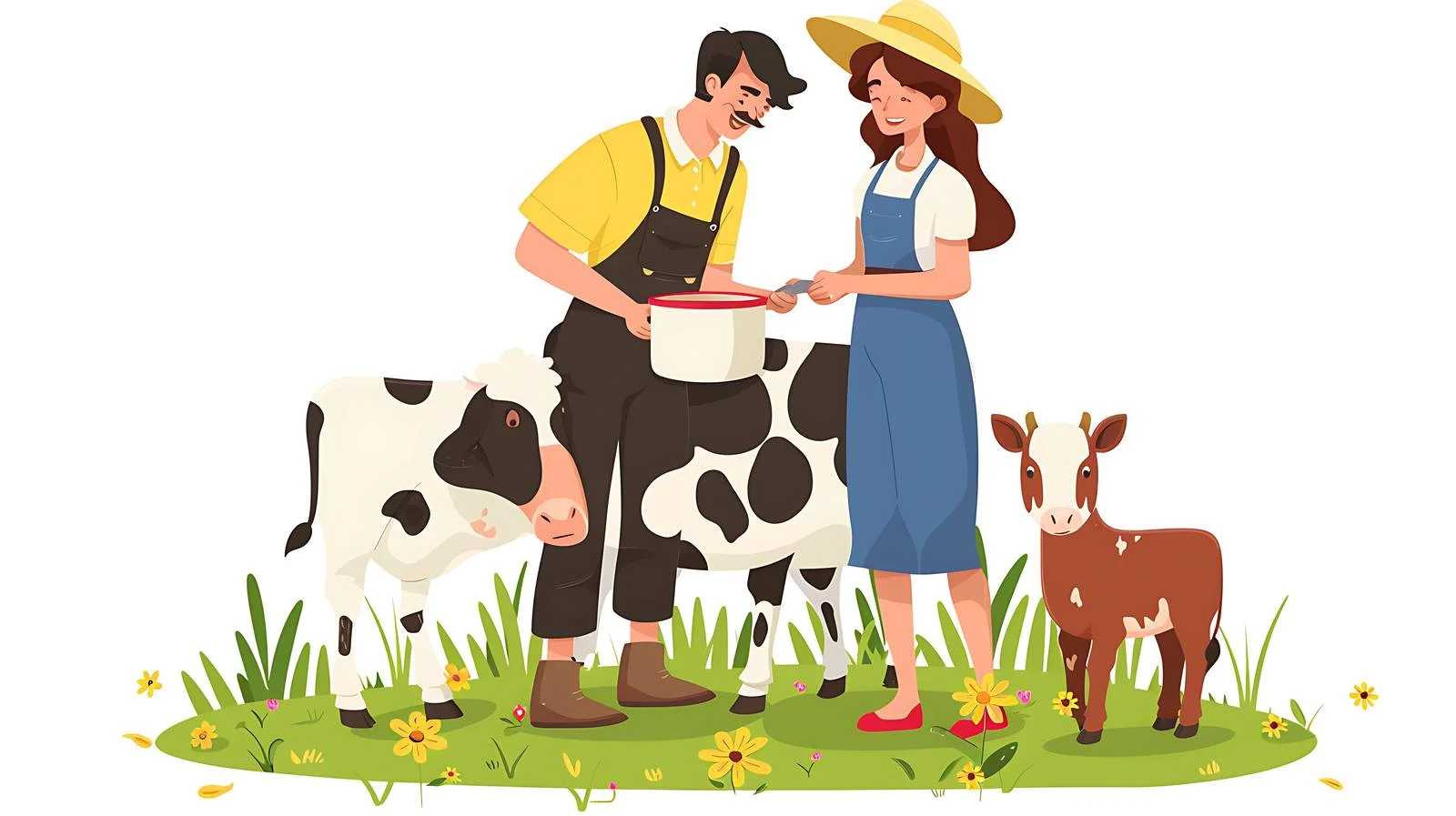 Rural Couple Milking Cow on Pasture — free download from Dotvec