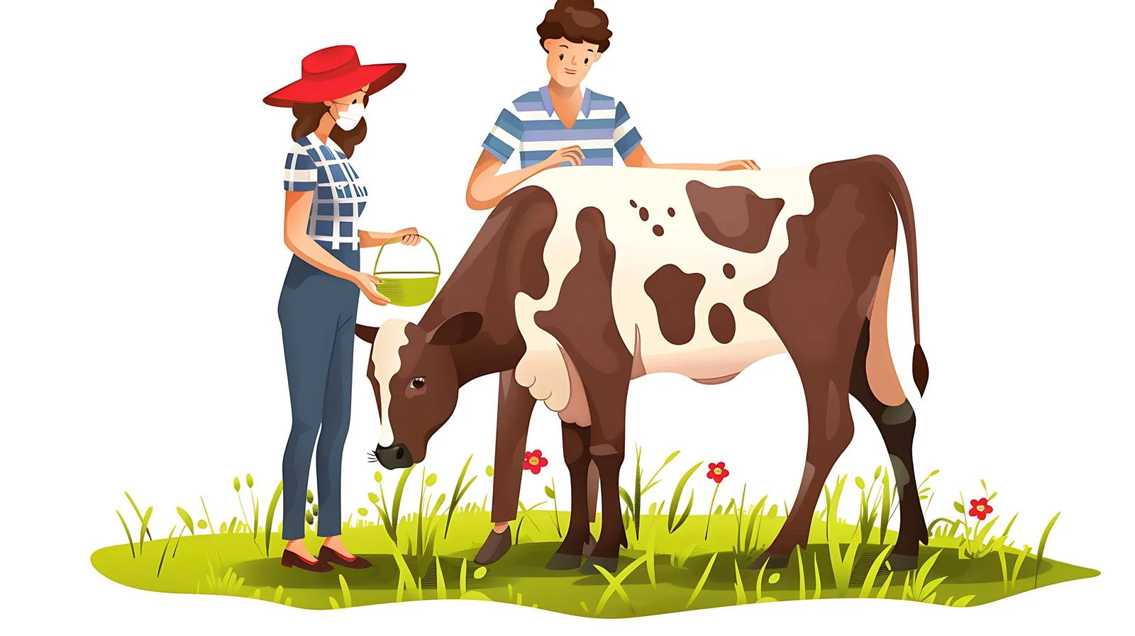 Rural Couple Milking Cow on Pasture — free download from Dotvec