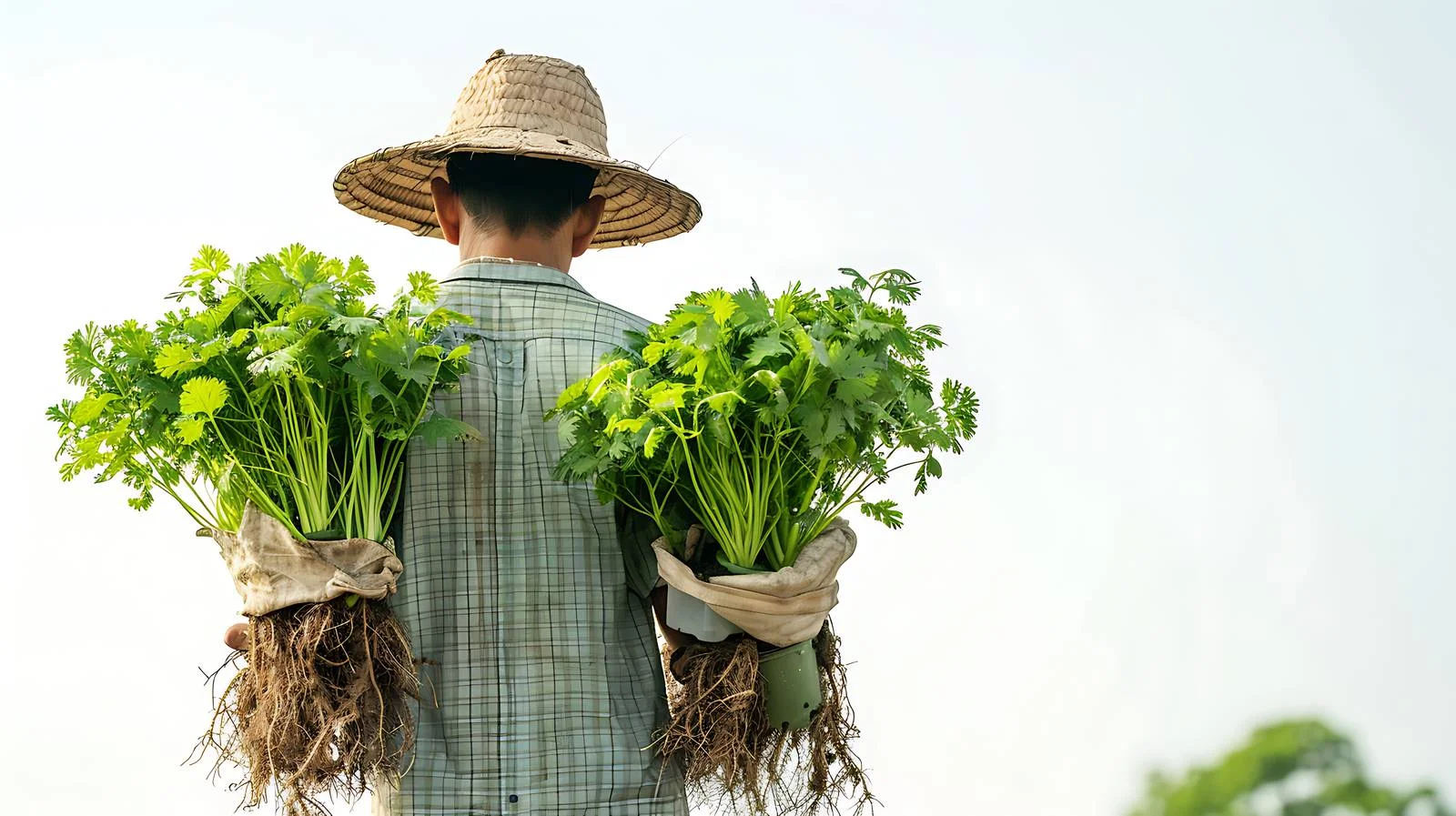 Farmers Planting Coriander Roots in Long Pots — free download from Dotvec