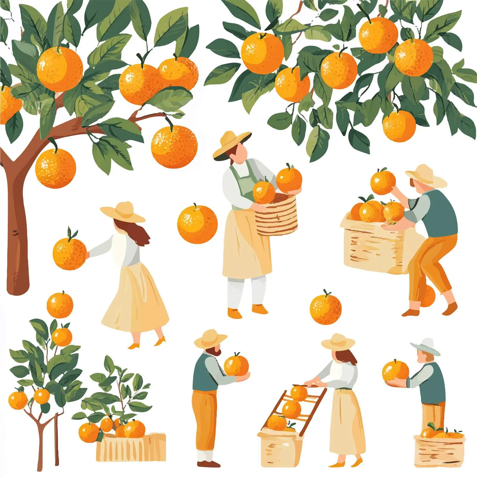 Farmers Harvesting Apples and Oranges in Nature — free download from Dotvec