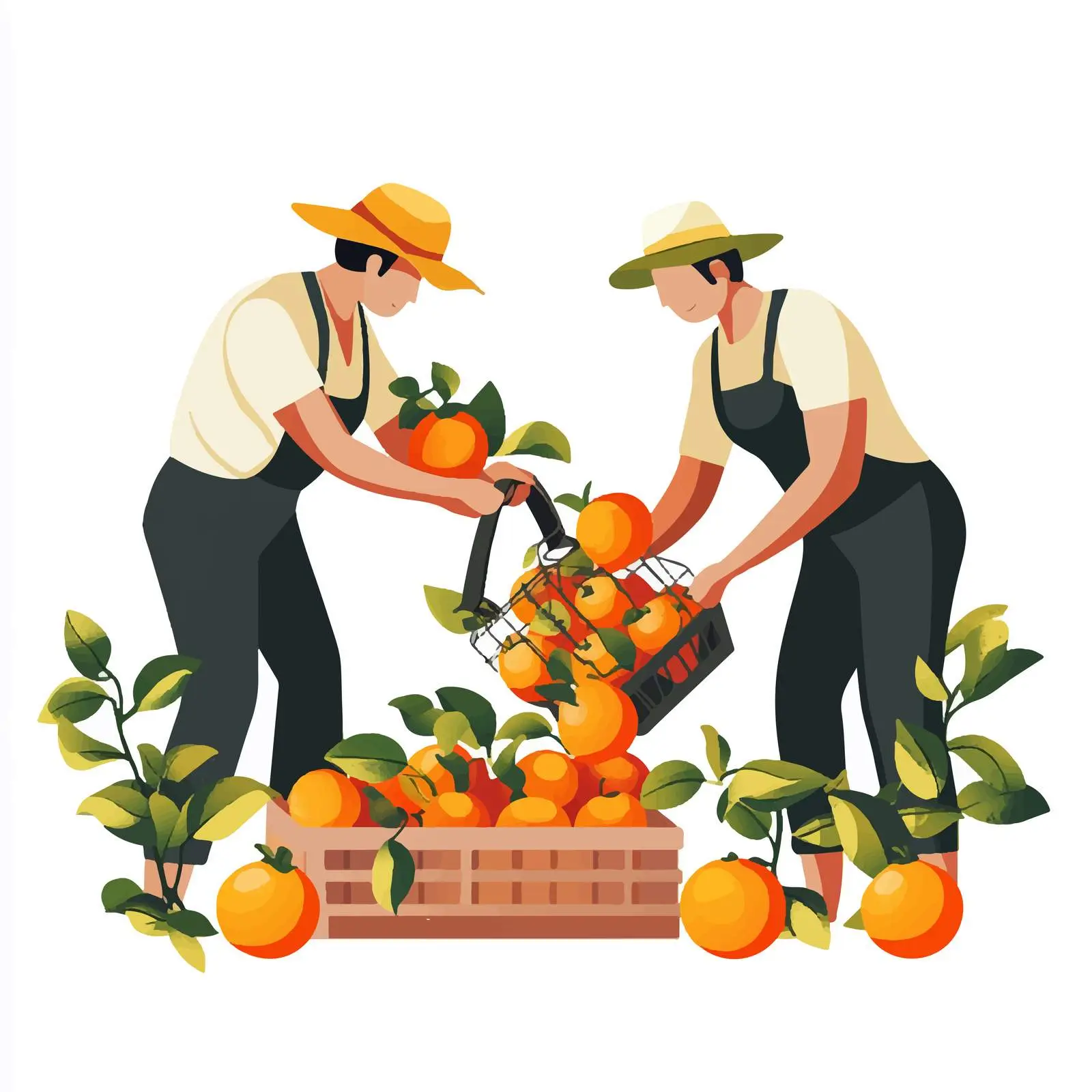 Farmers Harvesting Apples and Oranges in Orchard — free download from Dotvec