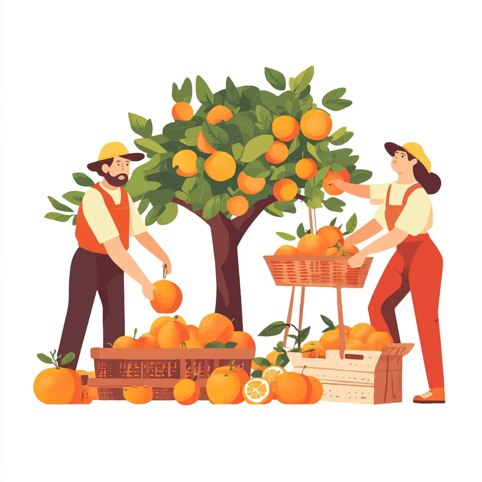 Farmers Picking Apples and Oranges in Orchard — free download from Dotvec