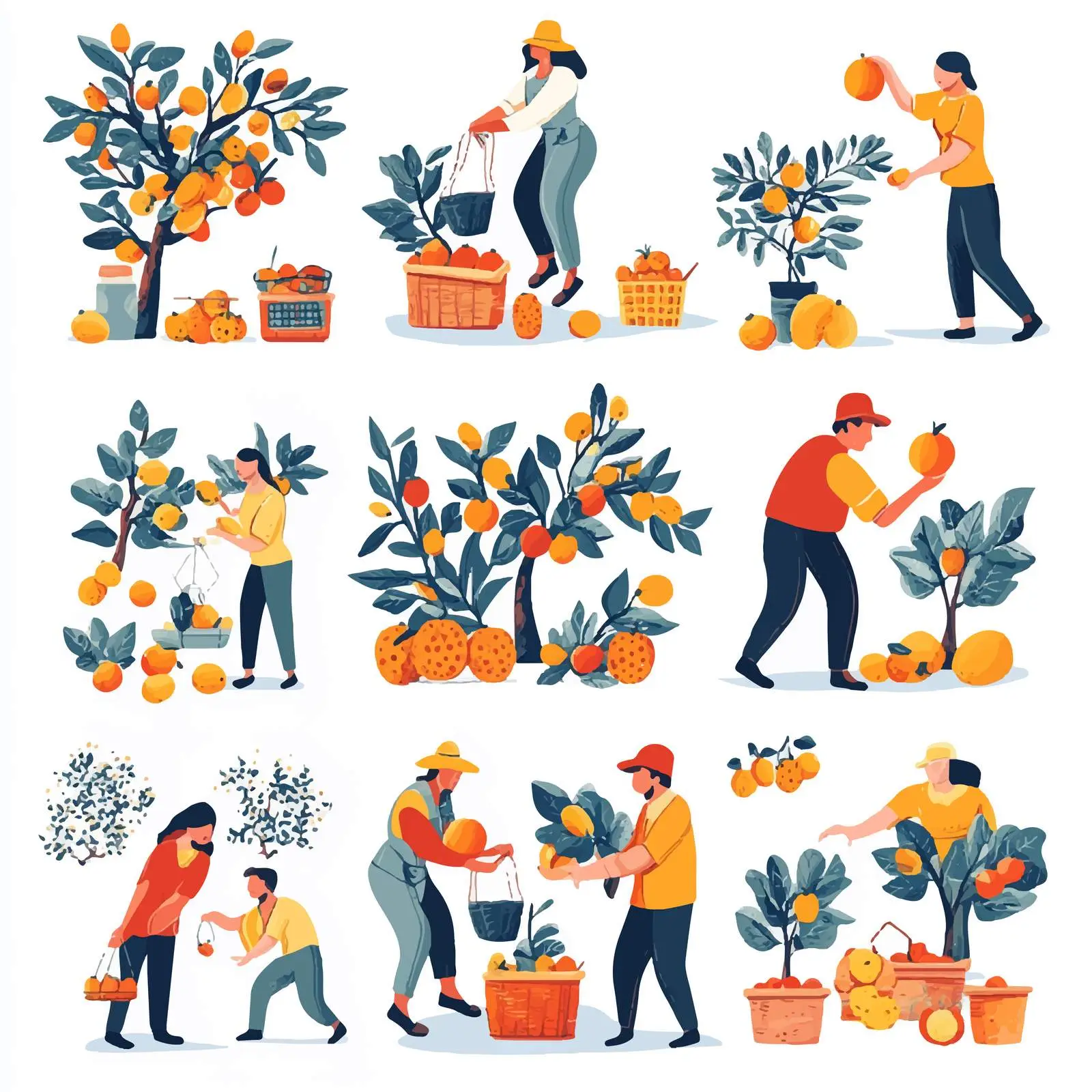 Farmers Harvesting Fruits in Abundant Orchard — free download from Dotvec