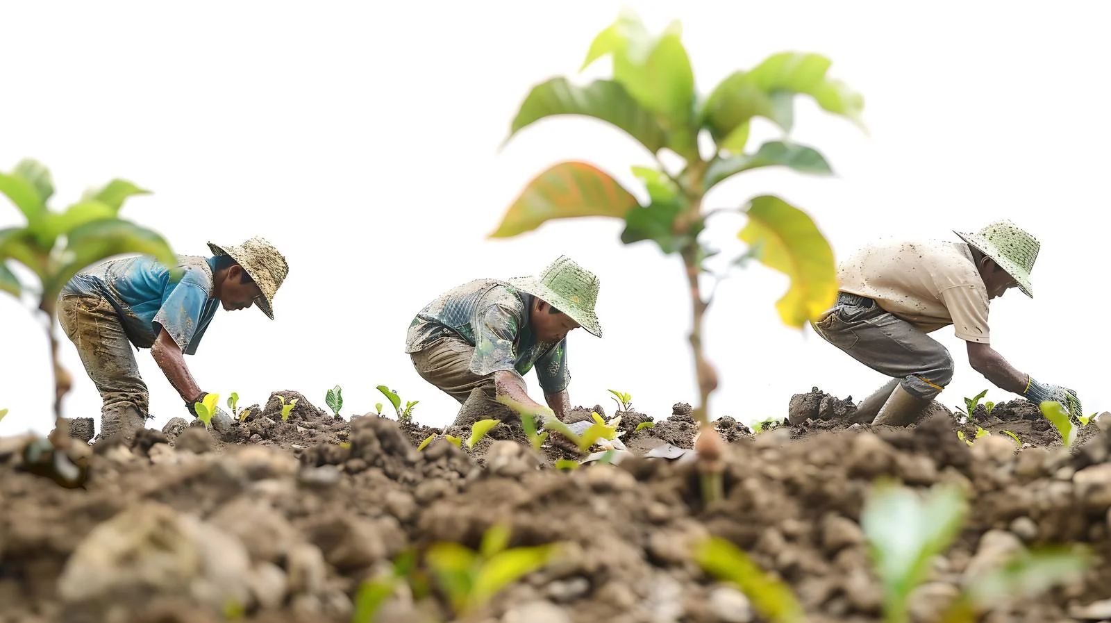 Farmers Wiping Sweat While Planting Crops — free download from Dotvec