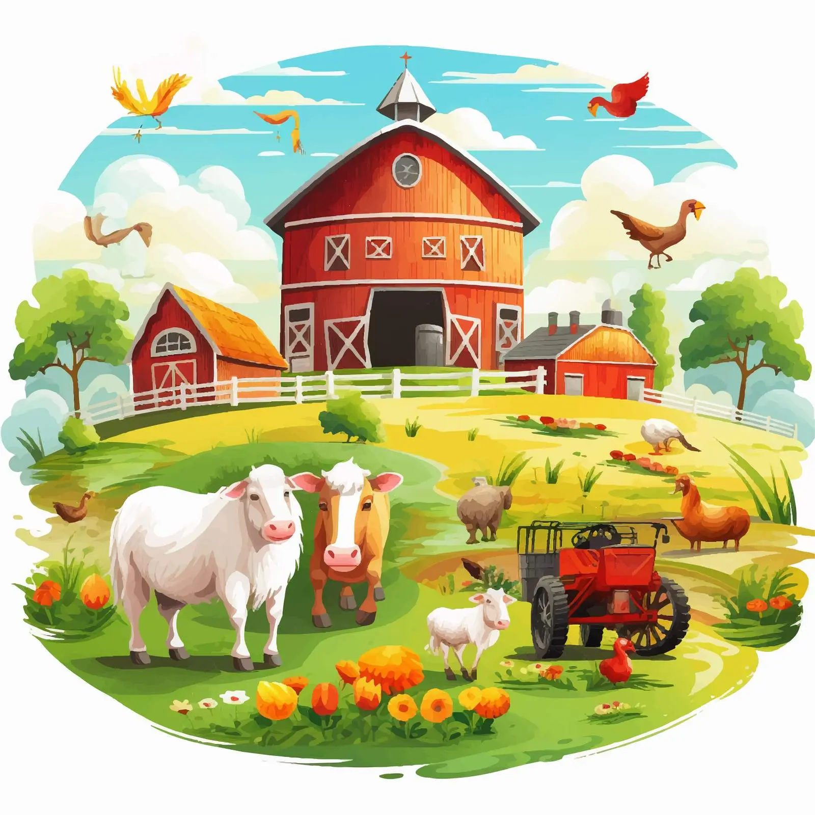 Cartoon Farming Theme with Animal Illustrations — free download from Dotvec