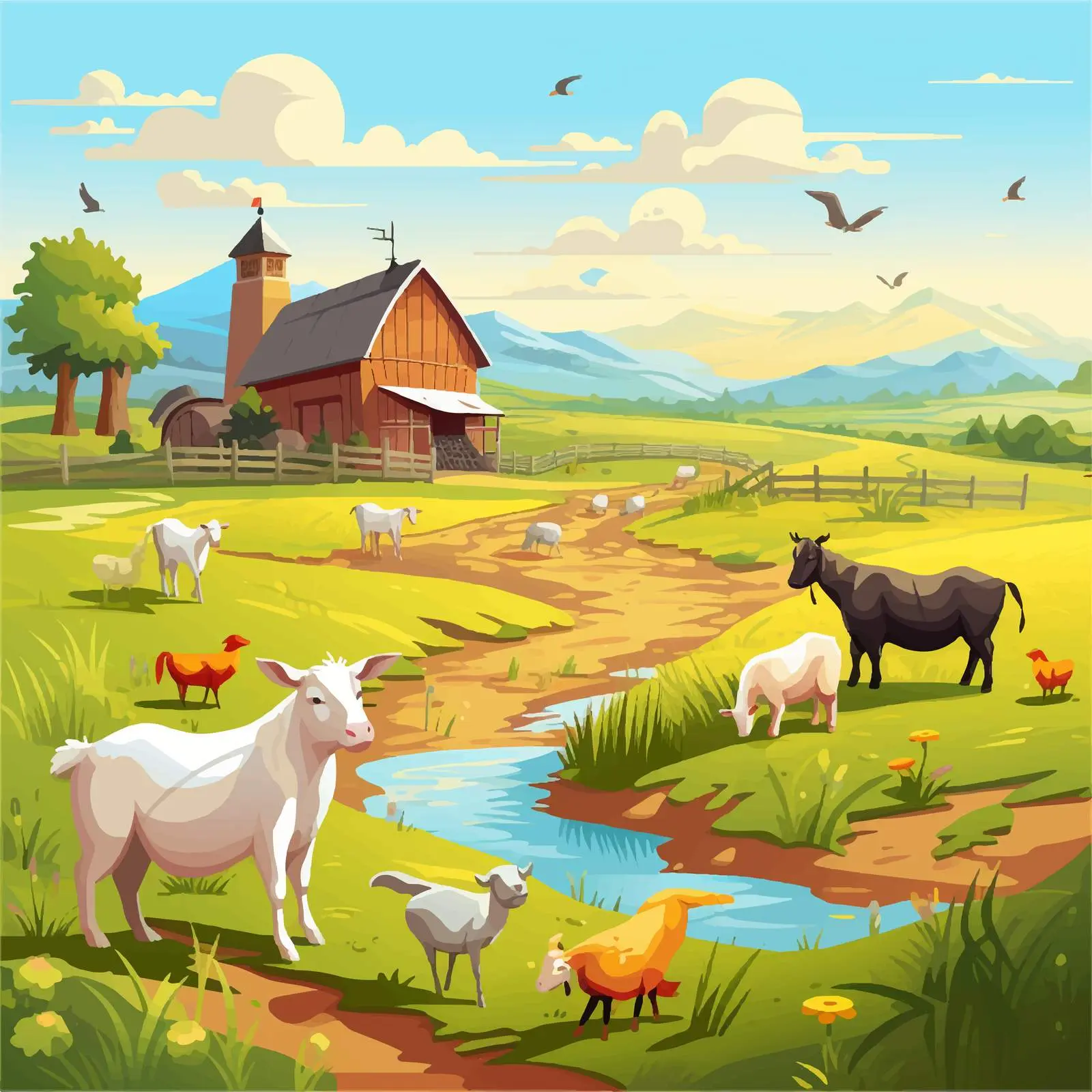 Cartoon Farming Theme with Animal Illustrations — free download from Dotvec