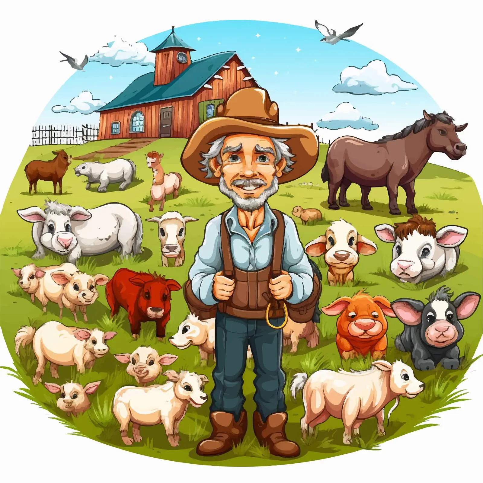 Farming Scene with Various Animals Illustration — free download from Dotvec