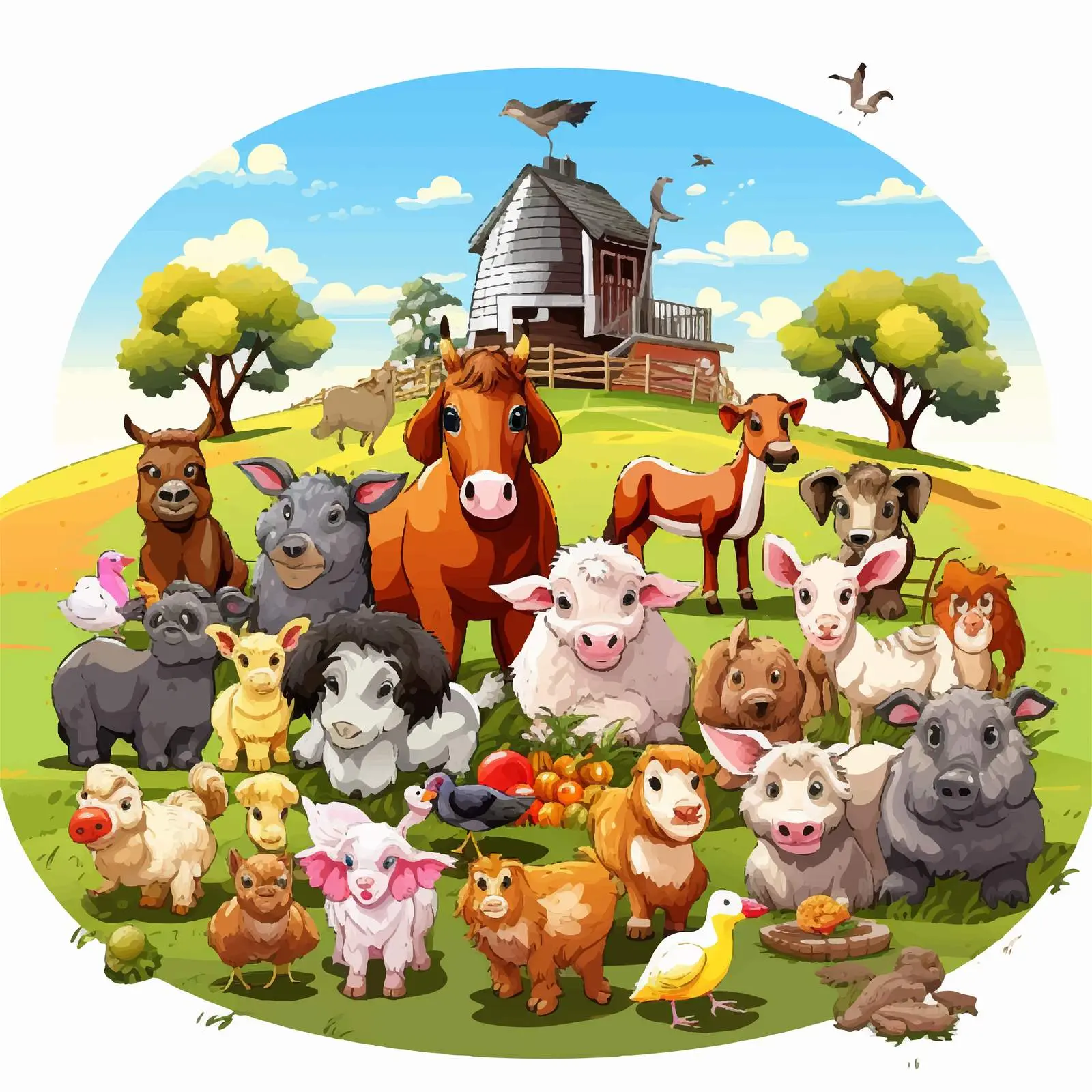 Farming Theme with Diverse Animal Illustrations — free download from Dotvec