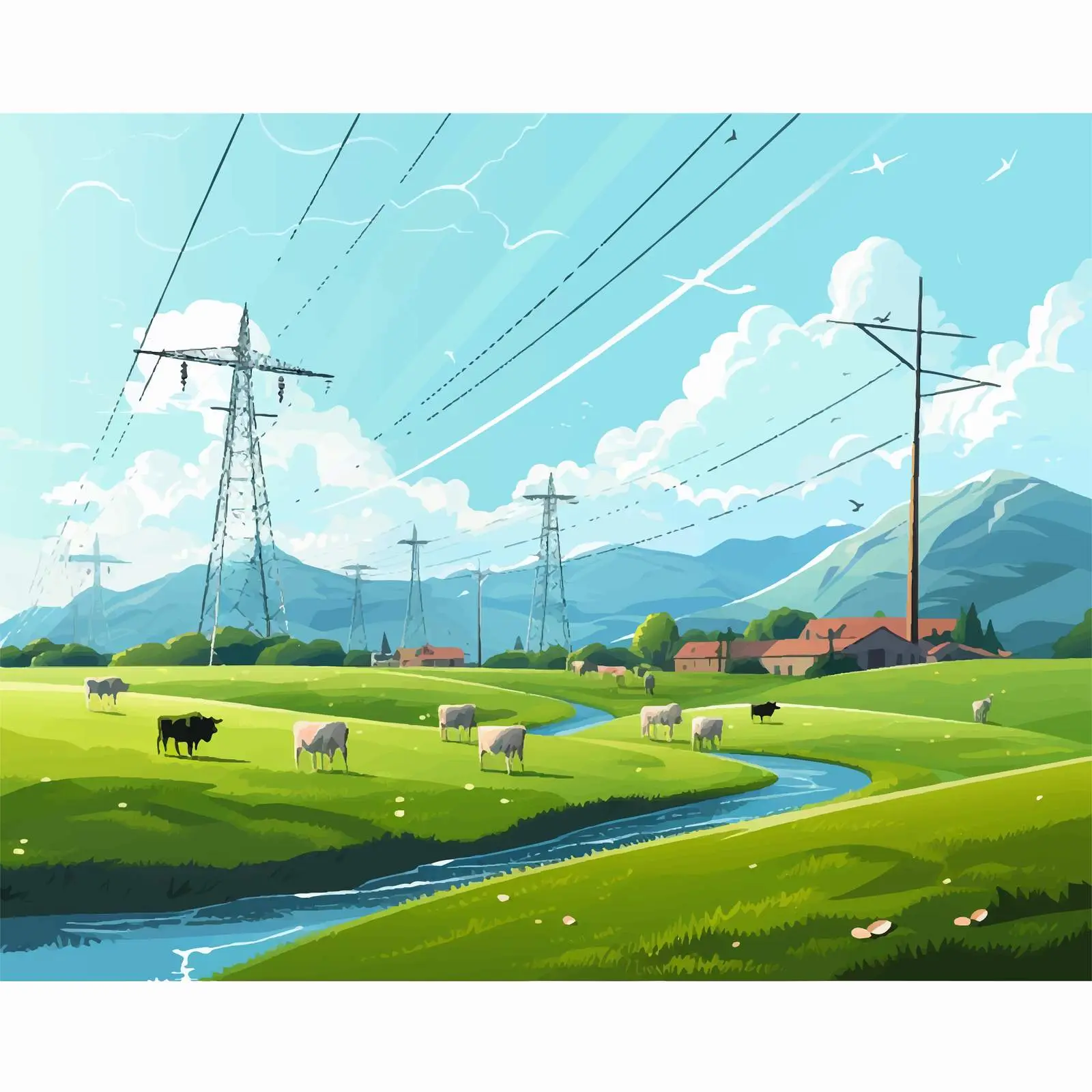 Cows Grazing in Pasture with Power Lines — free download from Dotvec