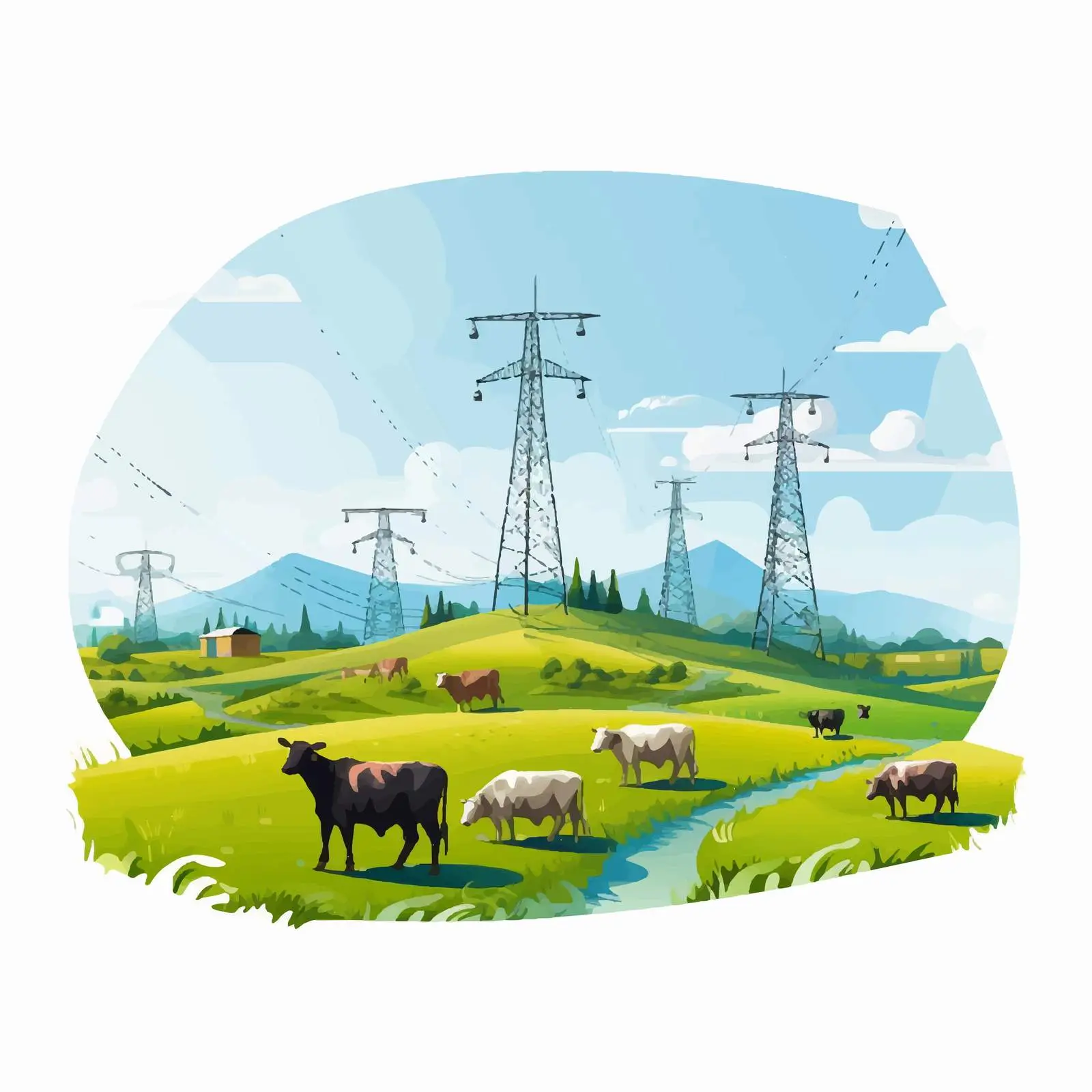 Cows Grazing on Pasture with Power Lines — free download from Dotvec