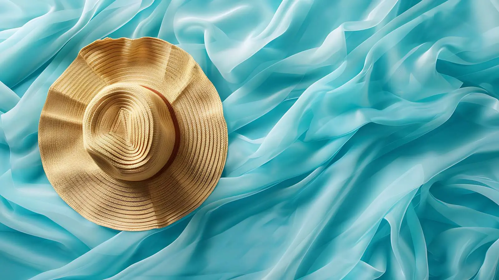 Stylish Straw Hat on Blue Flatlay Background – free beach image from Dotvec