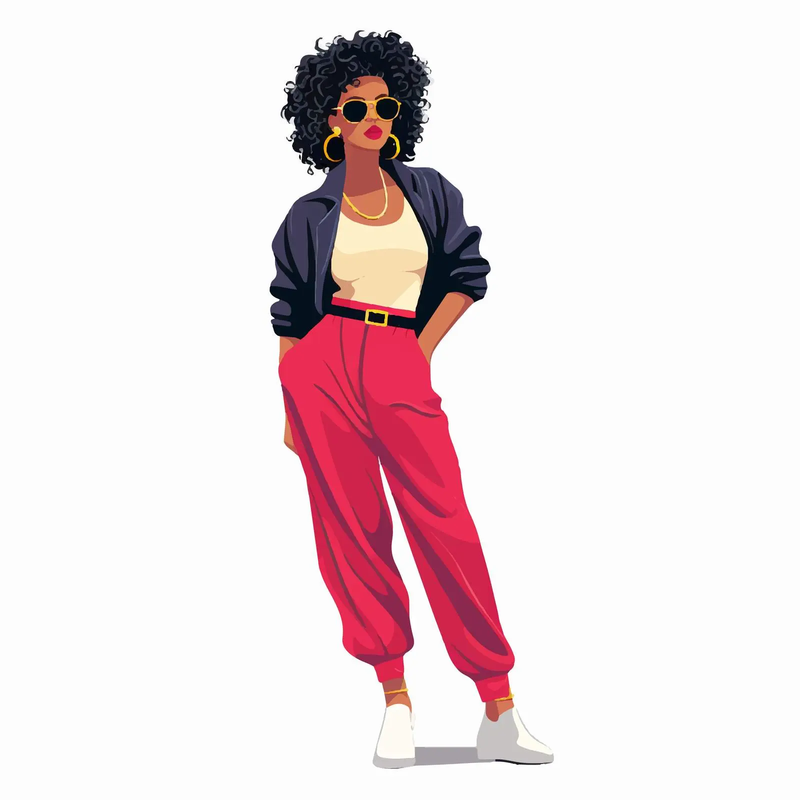 Retro Fashion of Black Girl in 80s Outfit – free illustration of girl image from Dotvec