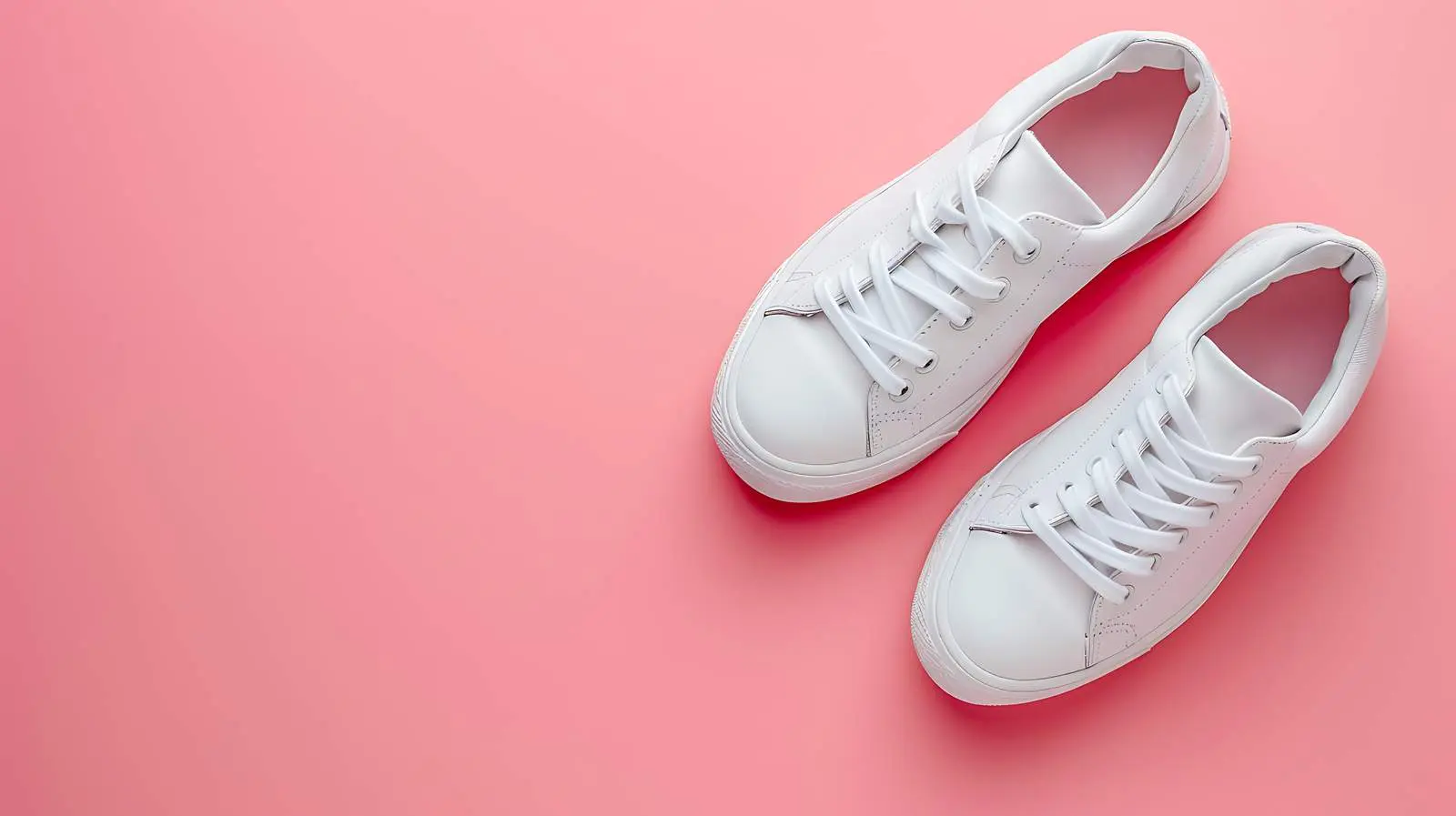 Stylish White Women's Sneakers on Pink Background – free young image from Dotvec