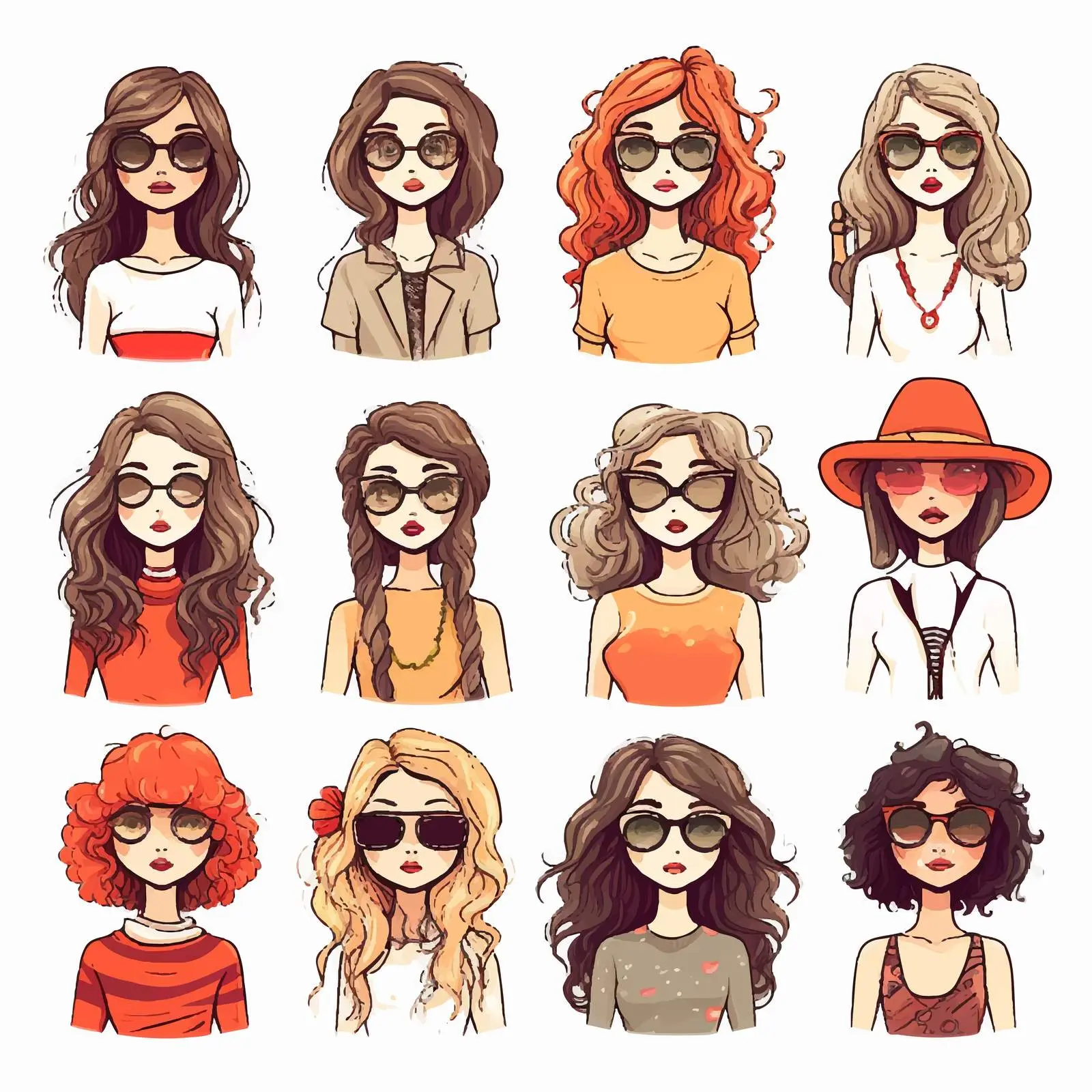Fashion Cartoon Girls Avatars Set — free download from Dotvec