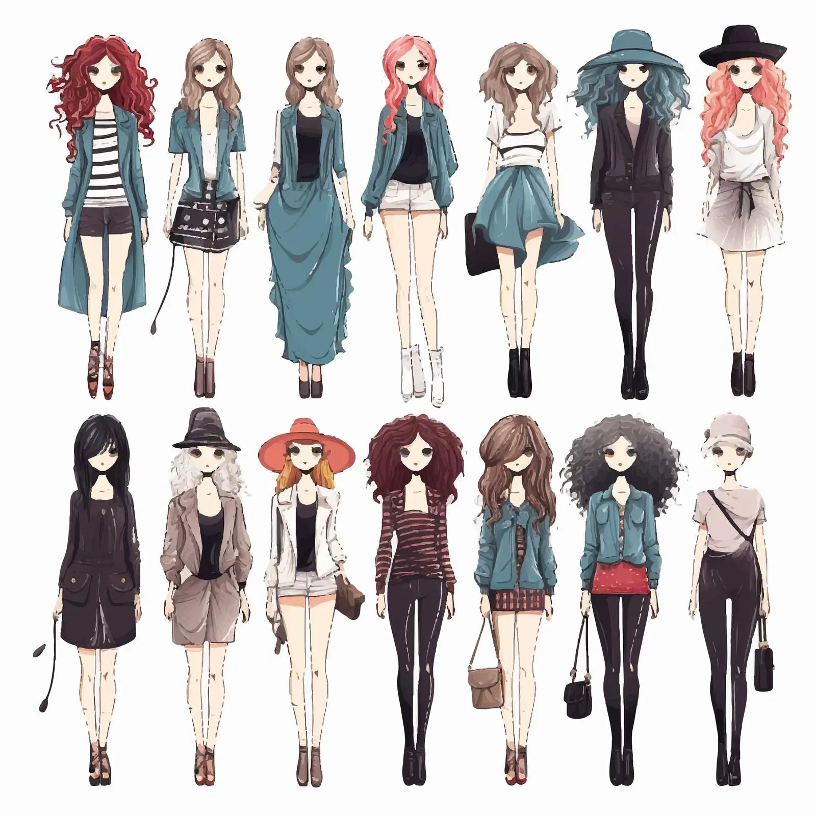 Stylish Cartoon Girls Avatars Set Doodle Portraits — free download from Dotvec