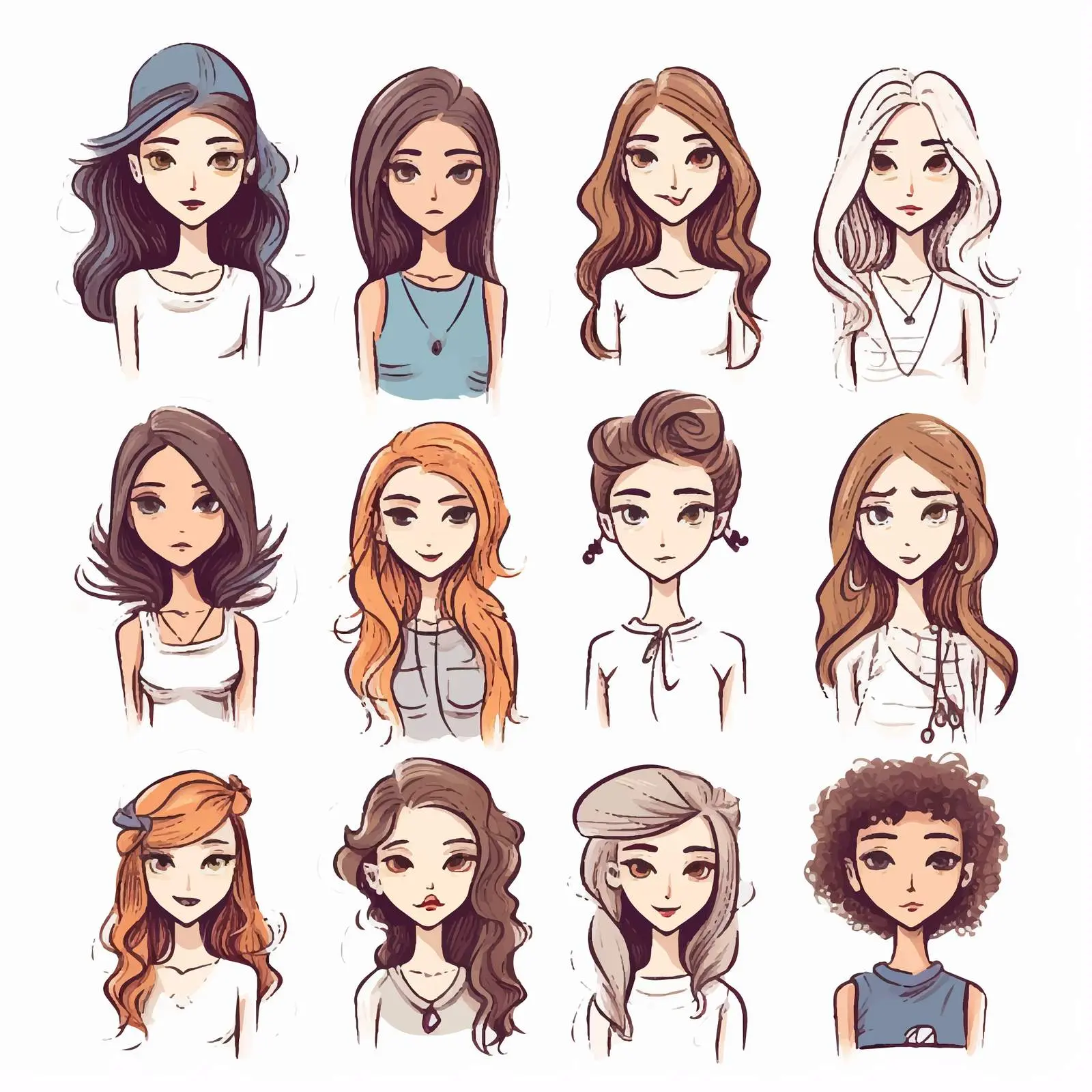 Fashion Cartoon Girls Avatars Set Portraits — free download from Dotvec