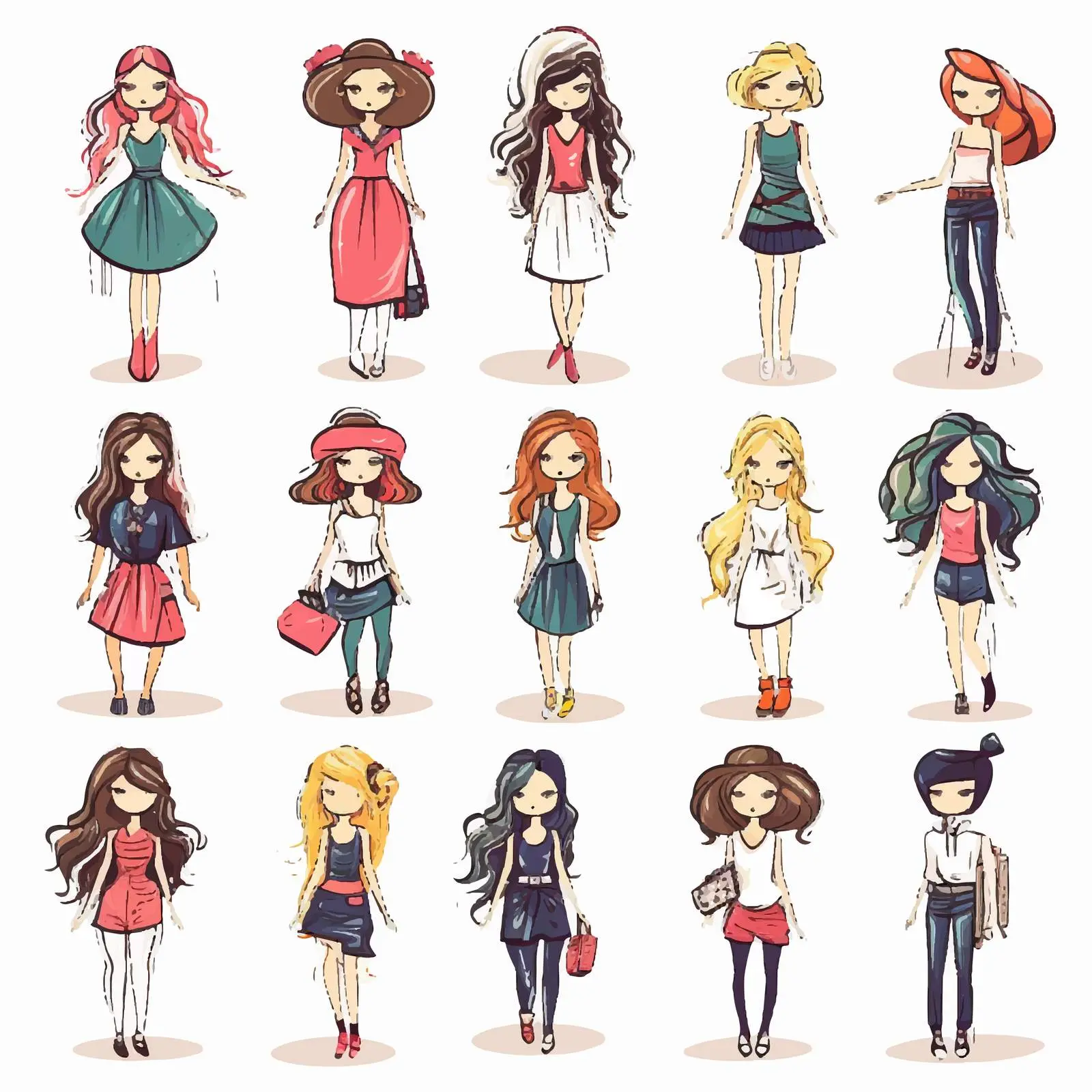 Stylish Cartoon Girls Avatars Set in Vectors — free download from Dotvec