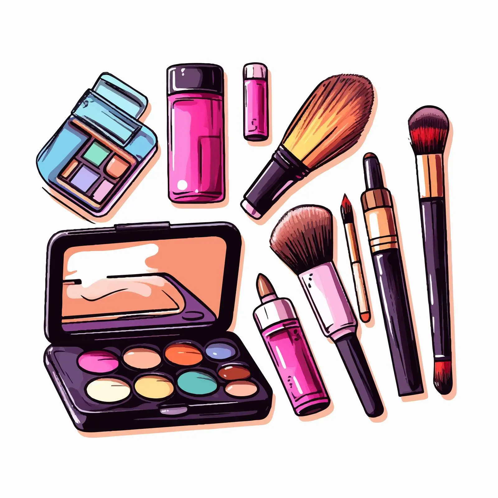 Colorful Fashion Cosmetics Set with Makeup Artist Tools — free download from Dotvec
