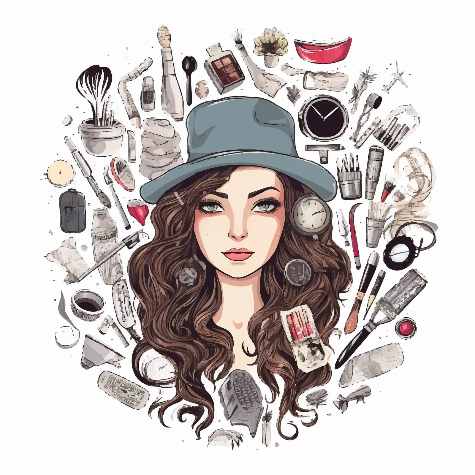 Fashionable Girl with Hat and Hairdresser Theme — free download from Dotvec