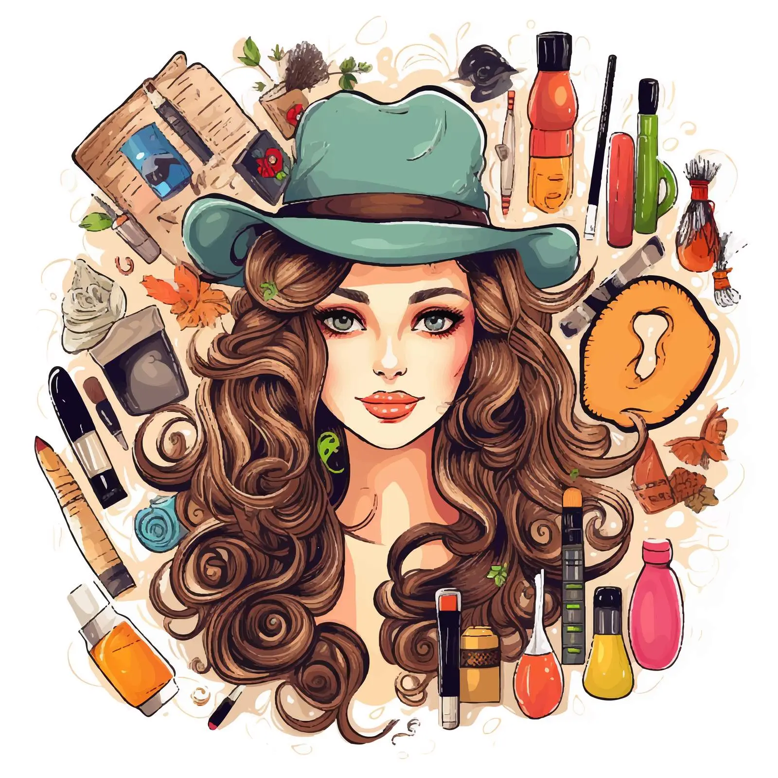 Fashionable Girl with Hat and Hairdressing Theme – free make image from Dotvec