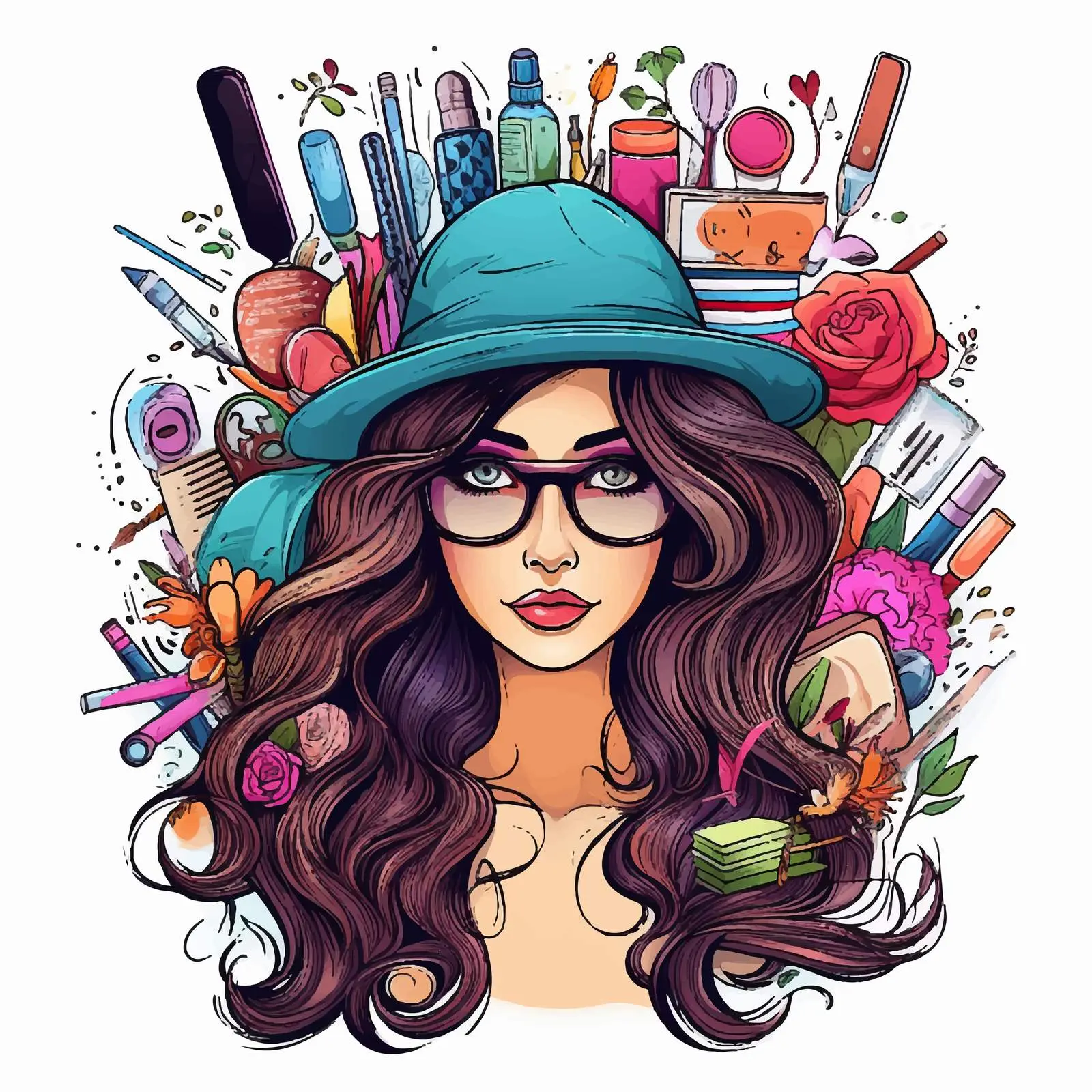 Stylish Girl in Hat and Hair Salon Design — free download from Dotvec