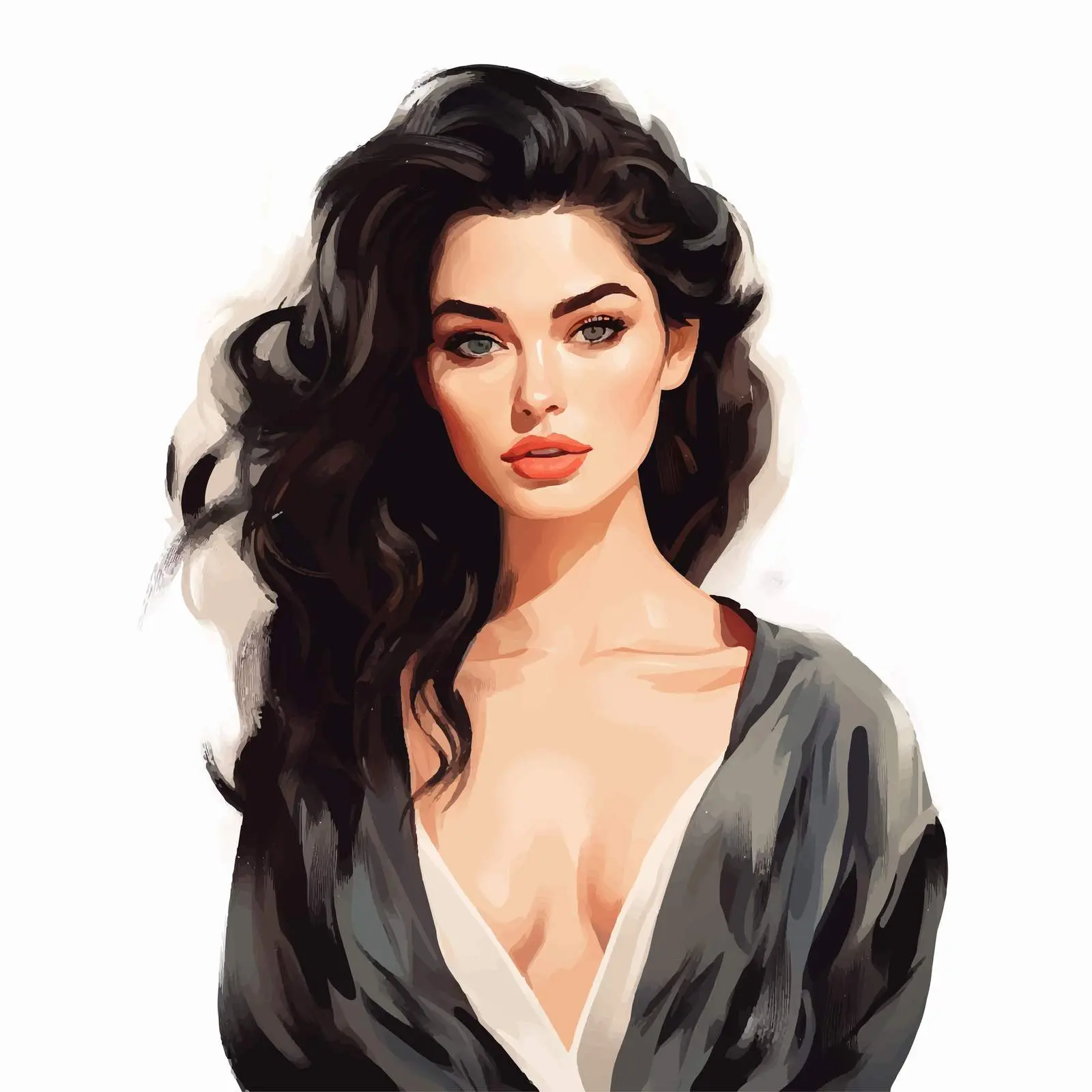 Stylish Dark-Haired Girl Fashion Vector Illustration — free download from Dotvec
