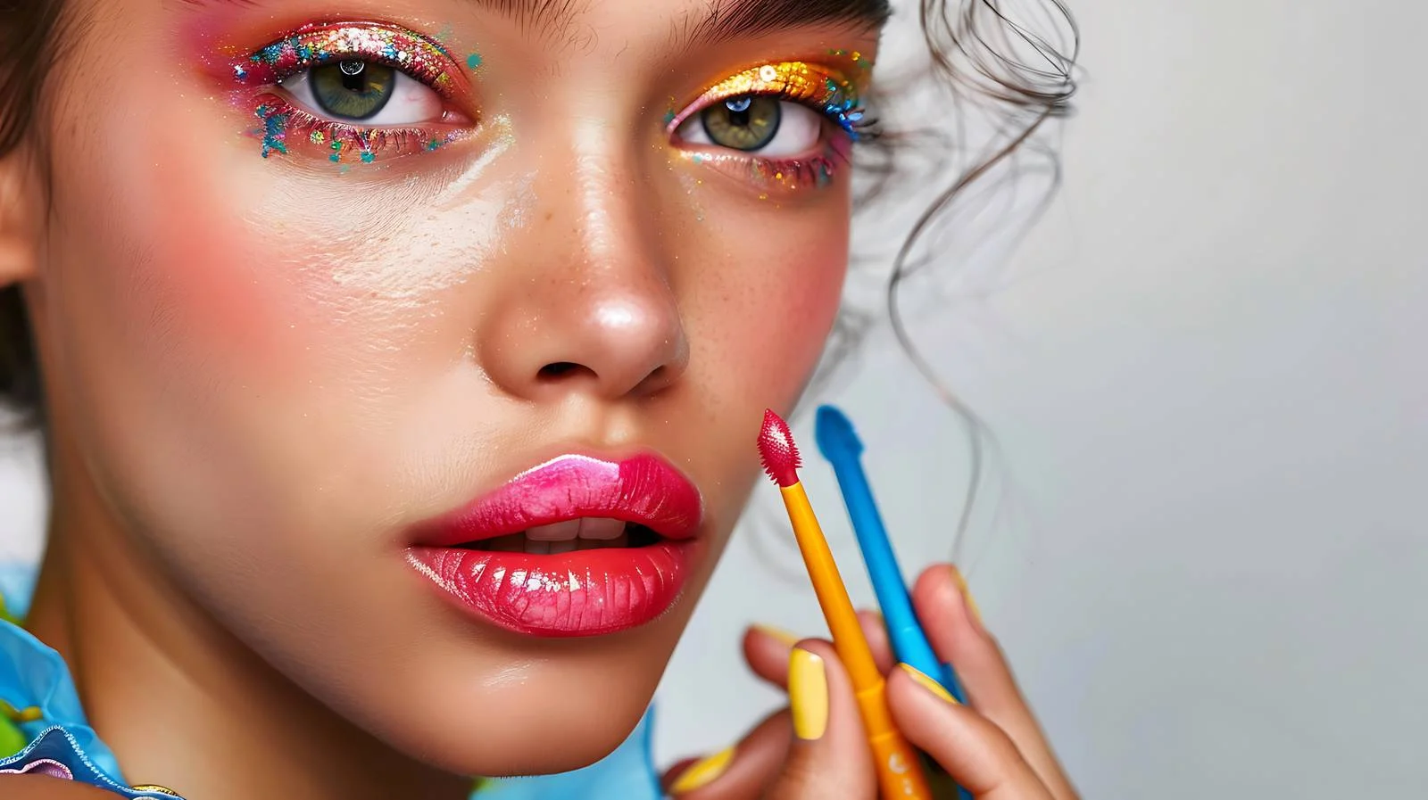 Vibrant Fashion Model Biting Lips — free download from Dotvec