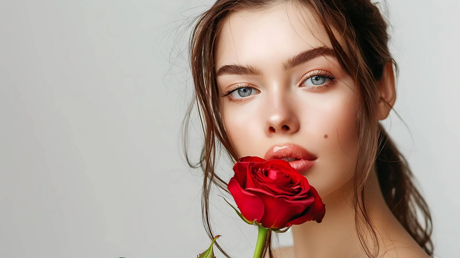 Elegant Fashion Model with Rose Flower — free download from Dotvec