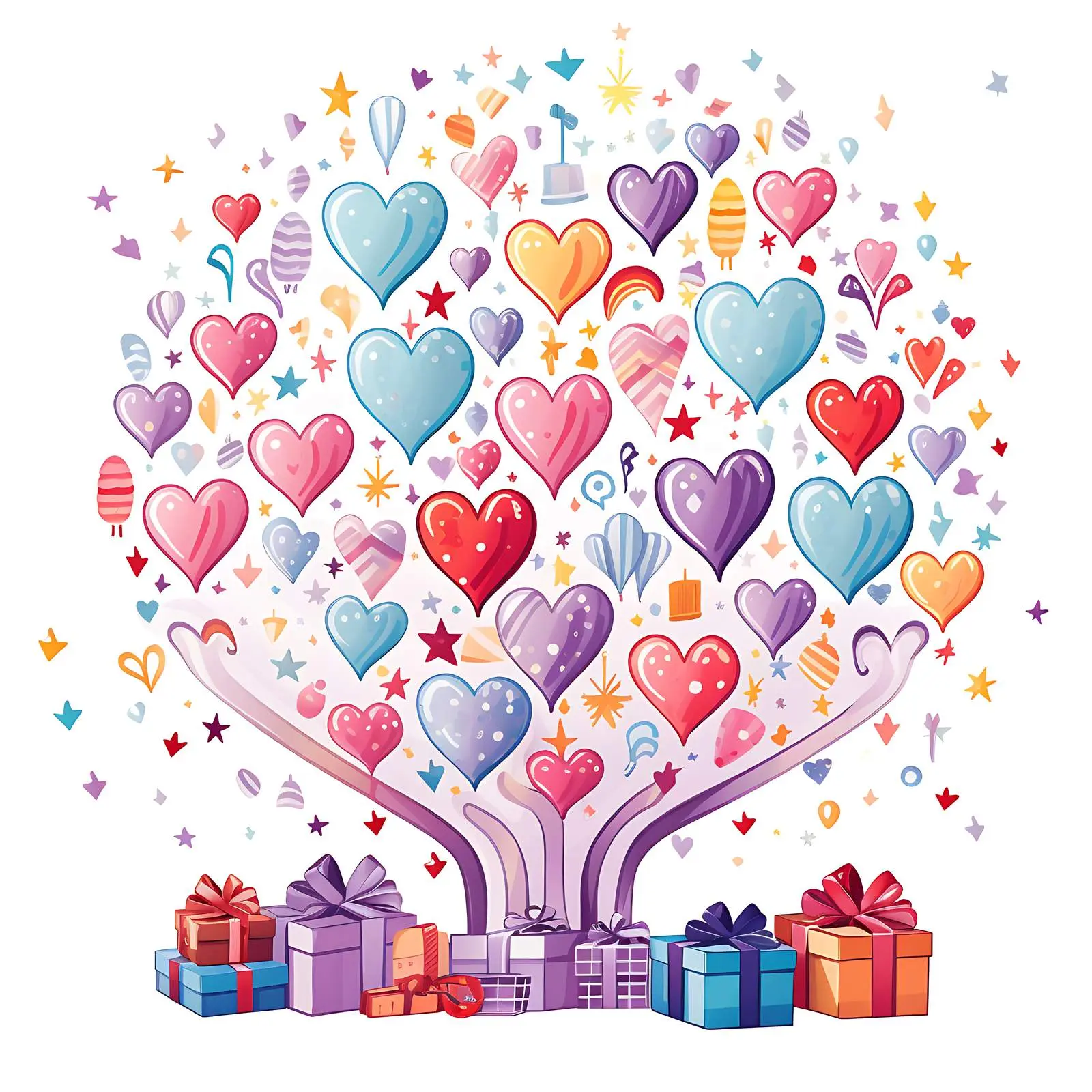 Festive Christmas Tree Gifts and Hearts Pattern — free download from Dotvec