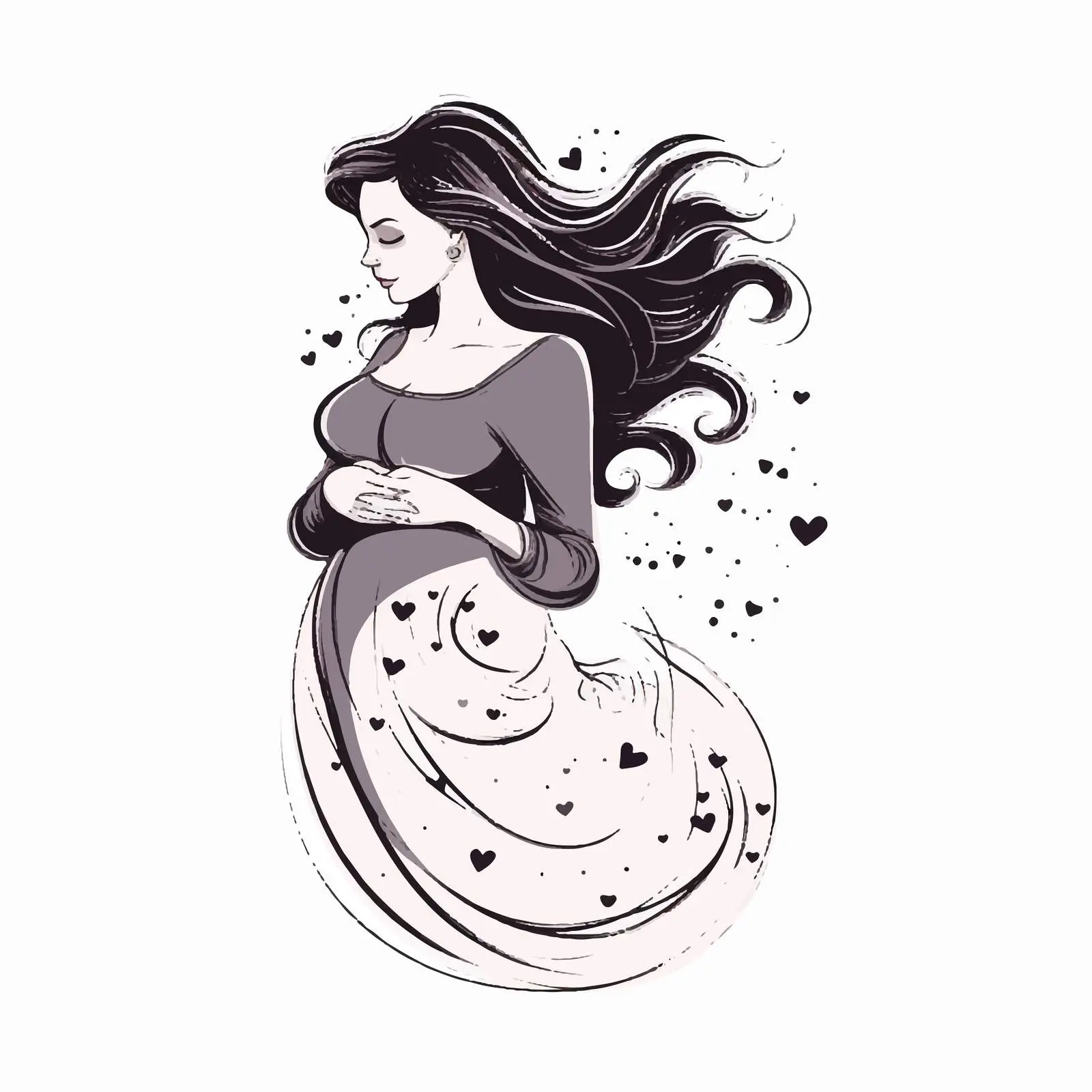 Fashionable Pregnant Girl in Motherhood Illustration – free gestation image from Dotvec