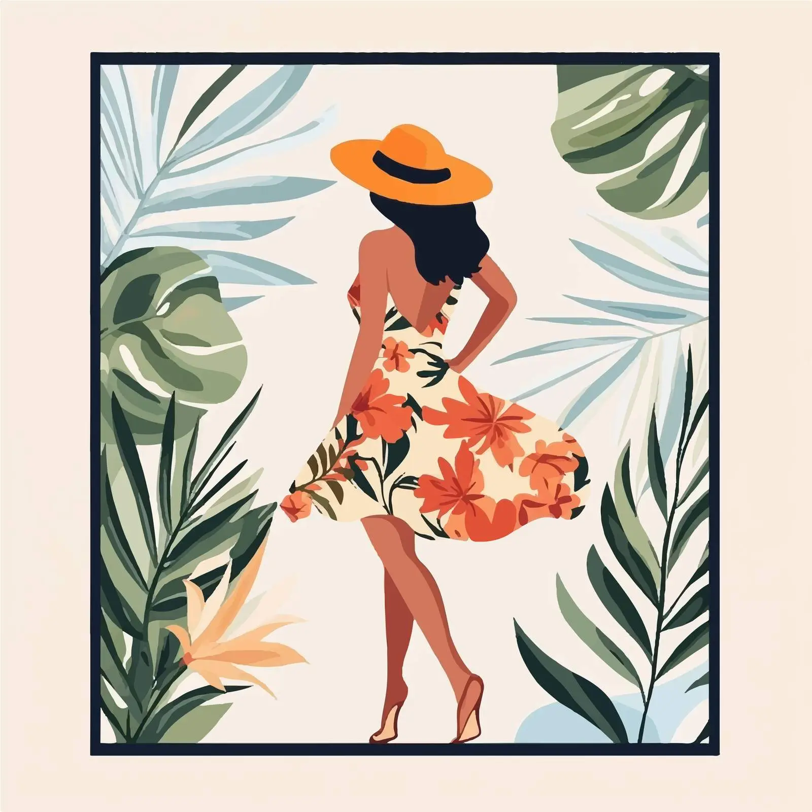 Stylish Woman in Floral Sundresses Vector Art — free download from Dotvec