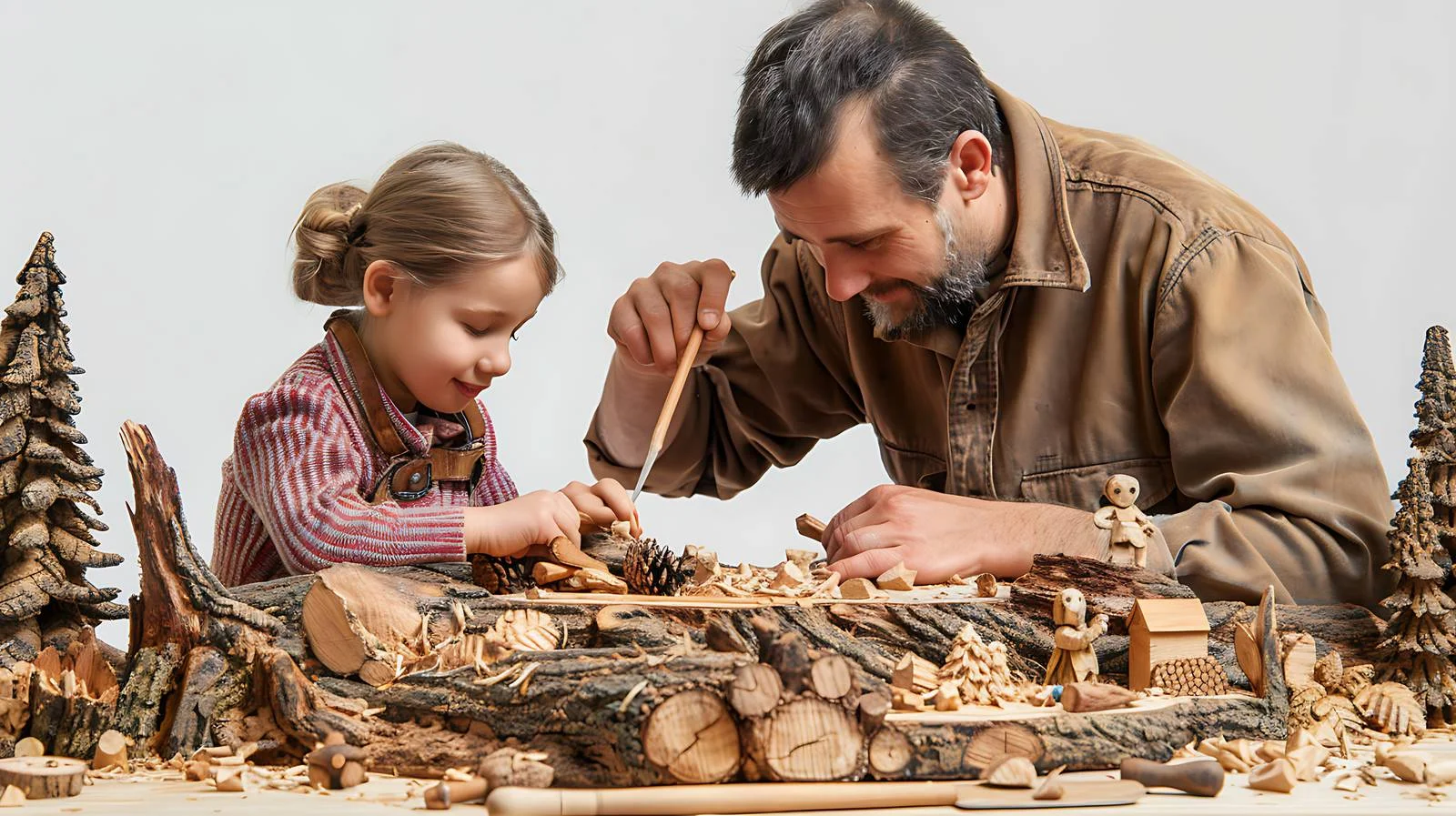Family Bonding Through Carving in Forest — free download from Dotvec