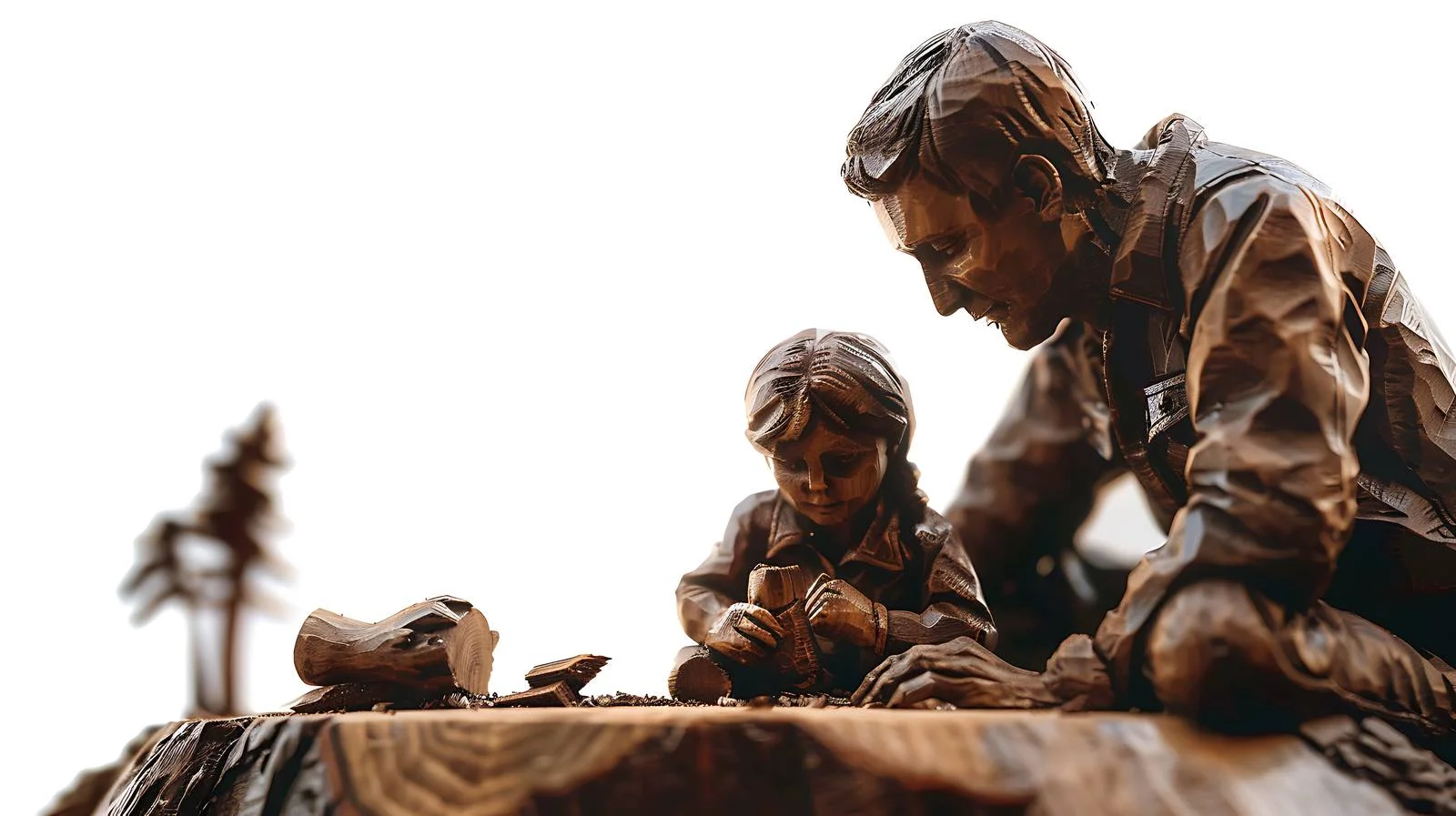 Family Wood Carving in Forest — free download from Dotvec