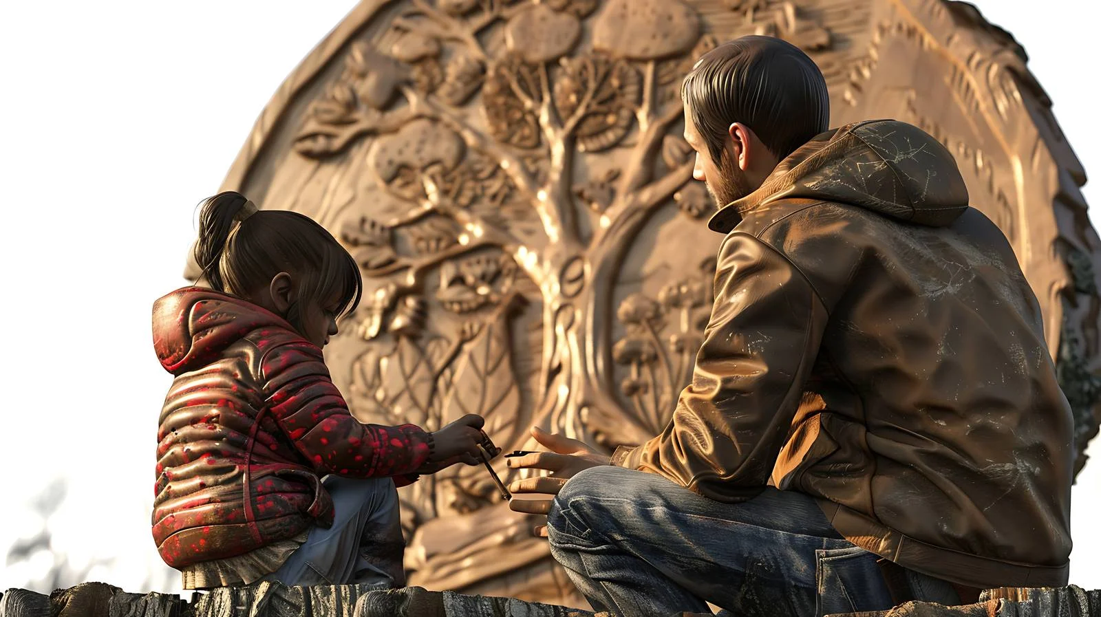 Family carving in forest clearing together — free download from Dotvec