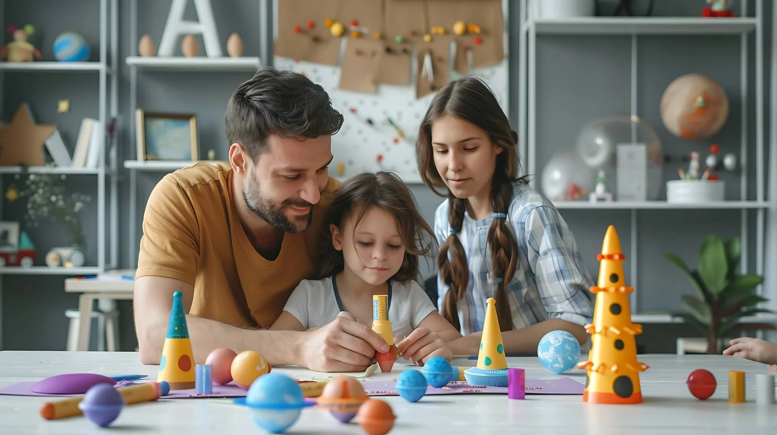 Family Creating Space-Themed School Project — free download from Dotvec